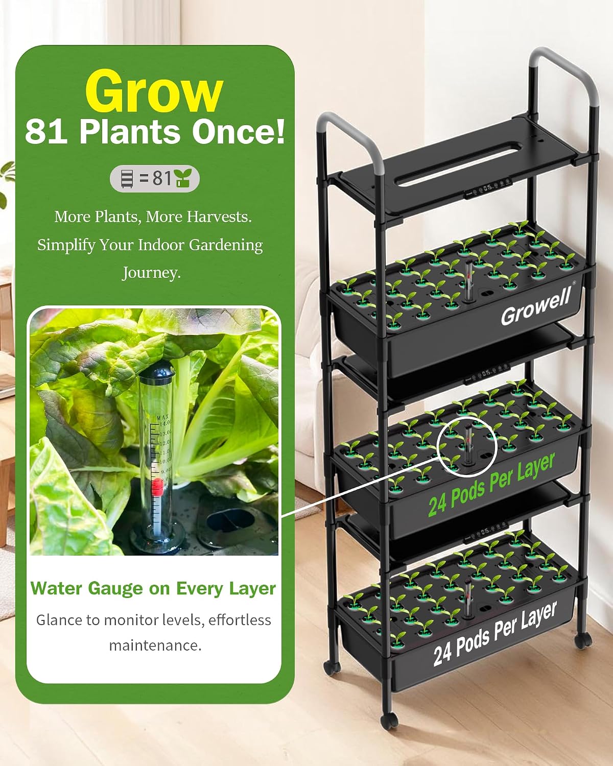 Growell Large Hydroponics Growing System Kit, 81 Pods Vertical Indoor Herb Garden Kit with LED Grow Light & Independent
