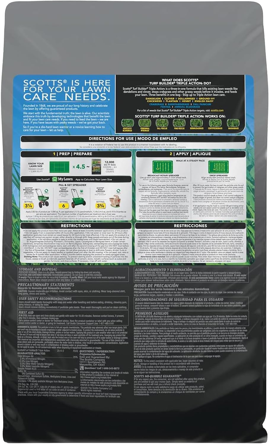 Scotts Turf Builder Triple Action1, 33.94 lbs. | Weed Control, Lawn Weed Killer, Crabgrass Preventer, and Grass