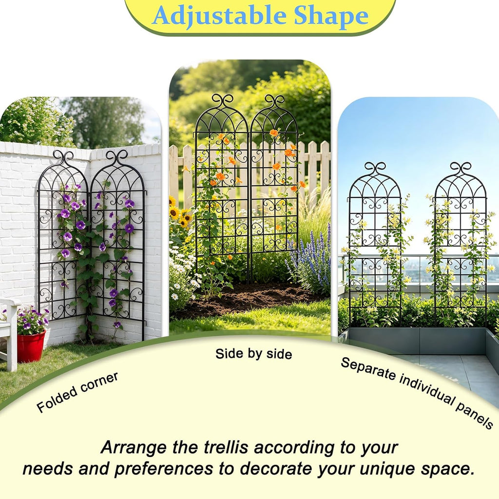 Lorenzo 2 Pcs 70 x 20 Inch Rustic Iron Garden Trellis for Climbing Plants Outdoor, Black Metal Arch Decoration Plant