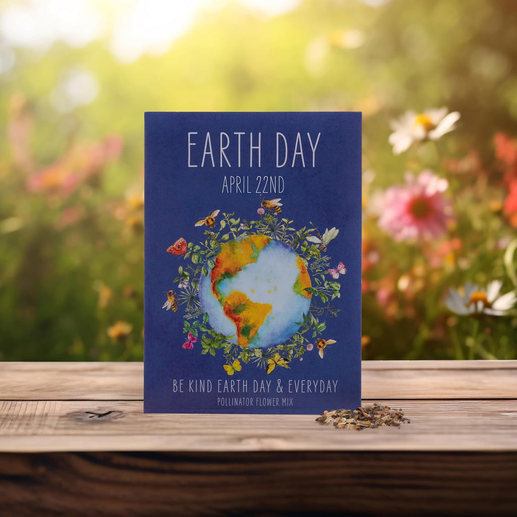 Earth Day Planet Pollinator Flowers | Illustrated Bee Butterfly Flower Seed Packets | Environmental Favors for Events