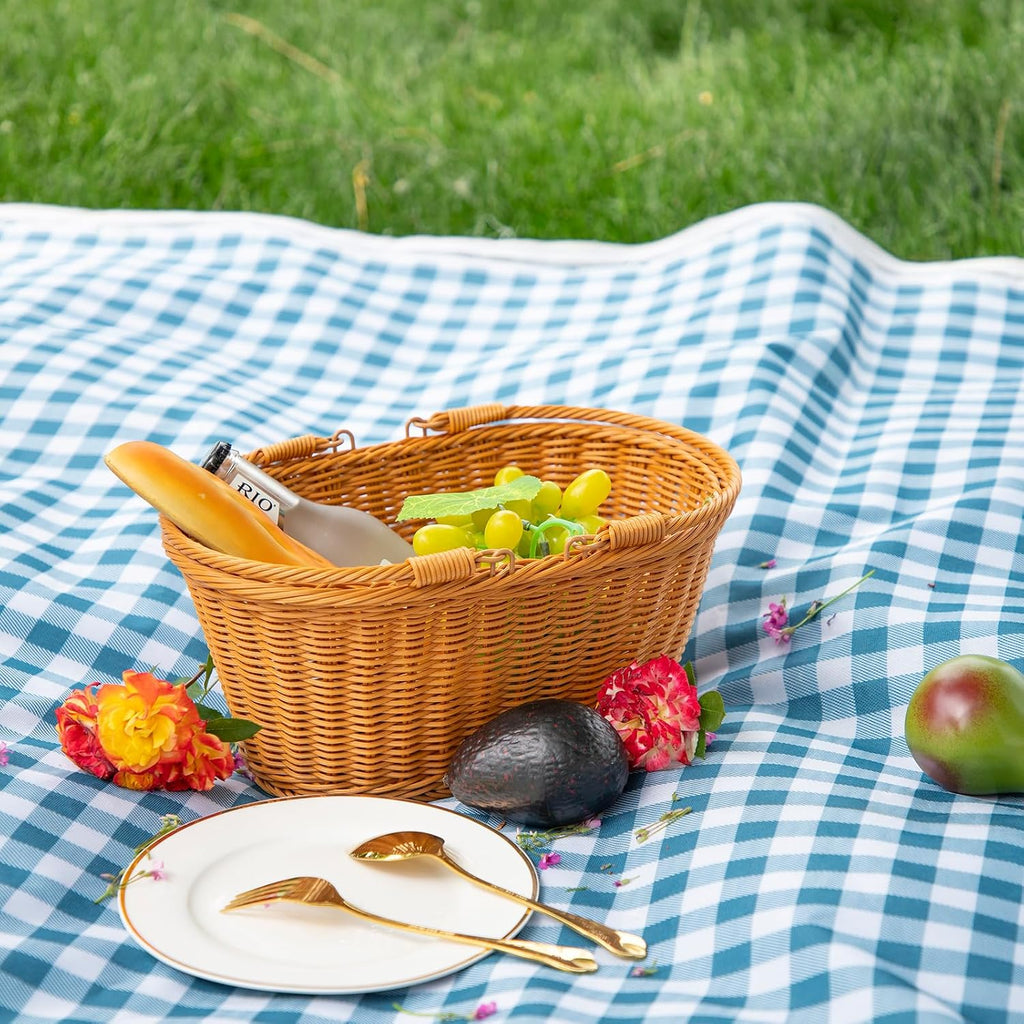 Rattan Picnic Basket with Handle, Garden Harvest Basket, Gathering Storage for Vegetable Fruit, Easter 13" x 9" x5.5"