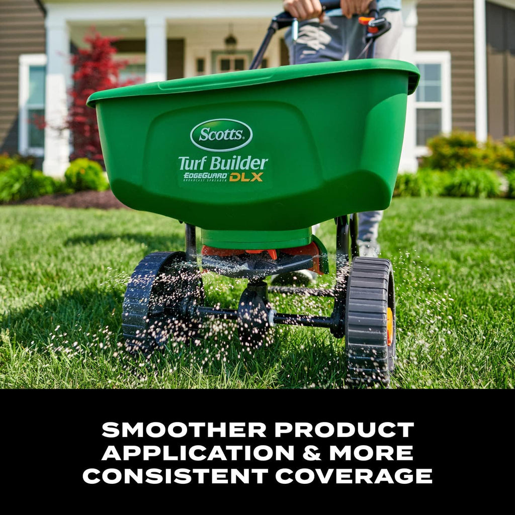 Scotts Turf Builder EdgeGuard DLX Broadcast Spreader for Seed, Fertilizer, Salt, Ice Melt, Holds up to 15,000 sq.ft.