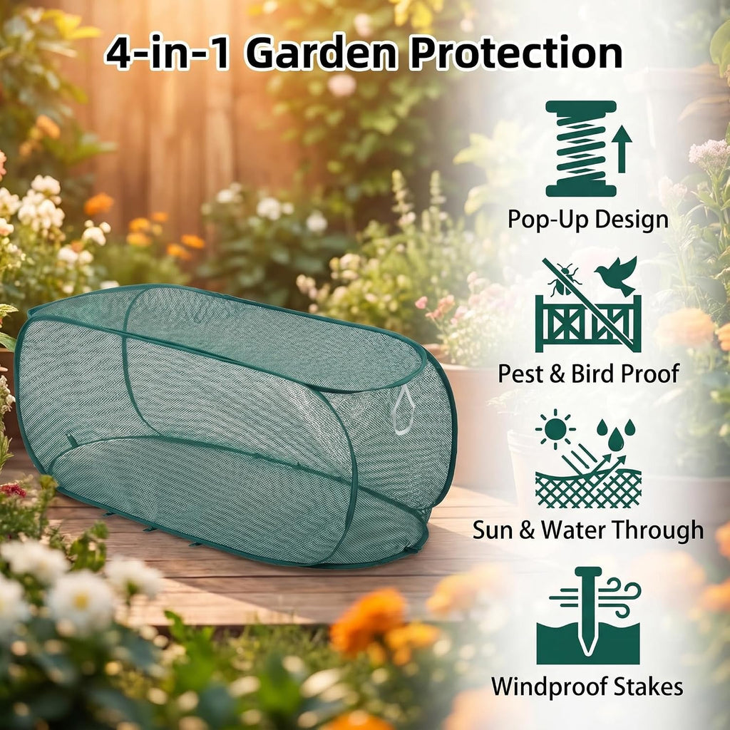 2PCS Pop Up Garden Plant Covers 47" x 18" x 16"-Collapsible Mesh Plant Covers with 30% Sunblock Shade Cloth for Raised