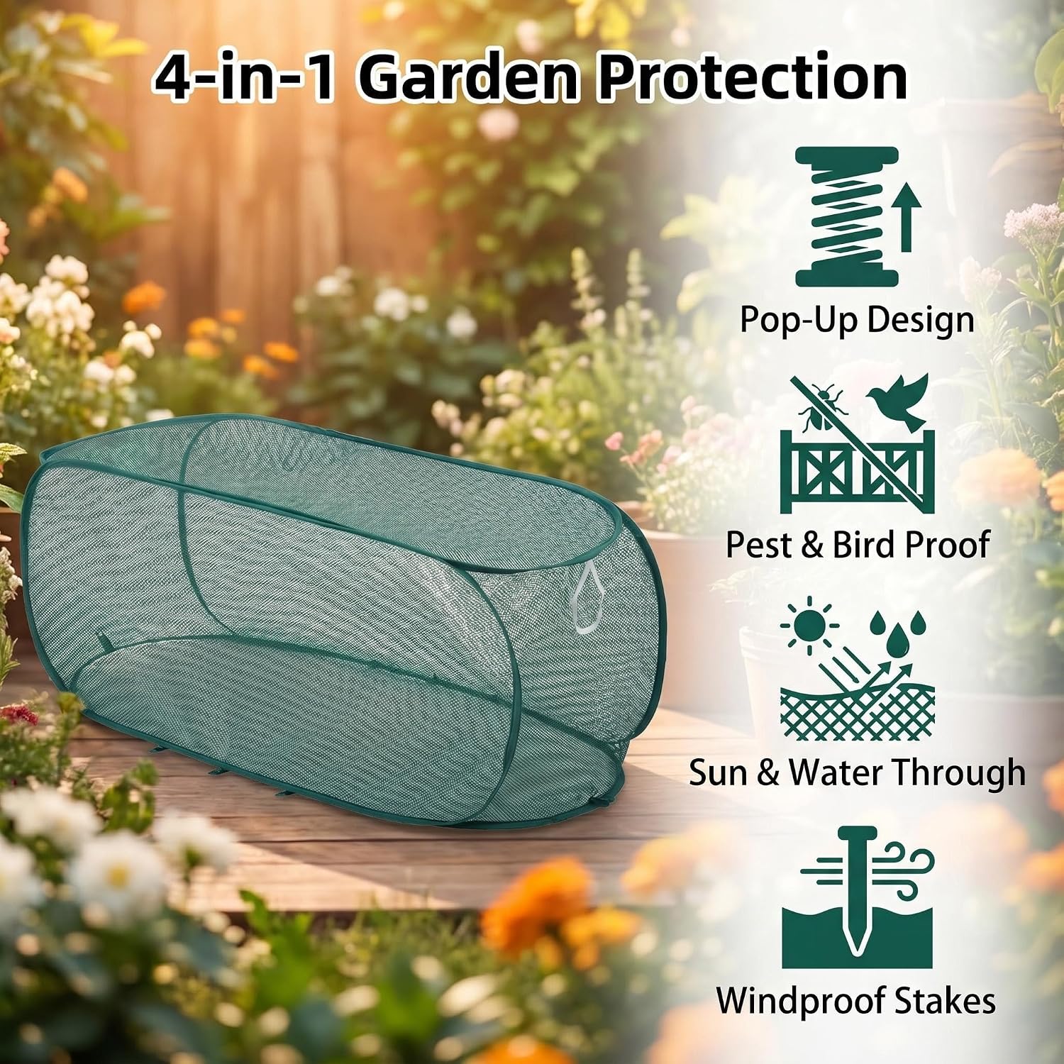 2PCS Pop Up Garden Plant Covers 47" x 18" x 16"-Collapsible Mesh Plant Covers with 30% Sunblock Shade Cloth for Raised