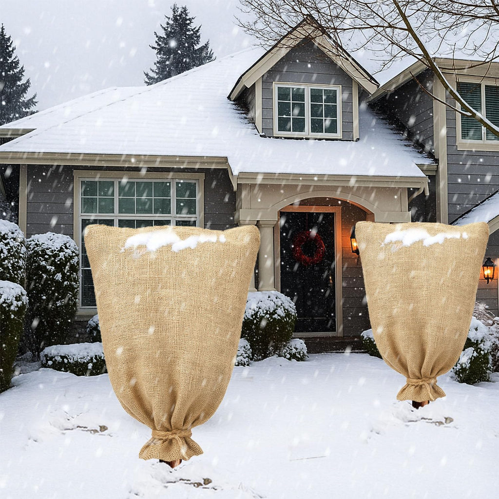 3PCs Burlap Fabric Plant Bags - 24 X 40 Inch Winter Plant Cover Freeze Protection, Reusable Burlap Sacks Plant Frost