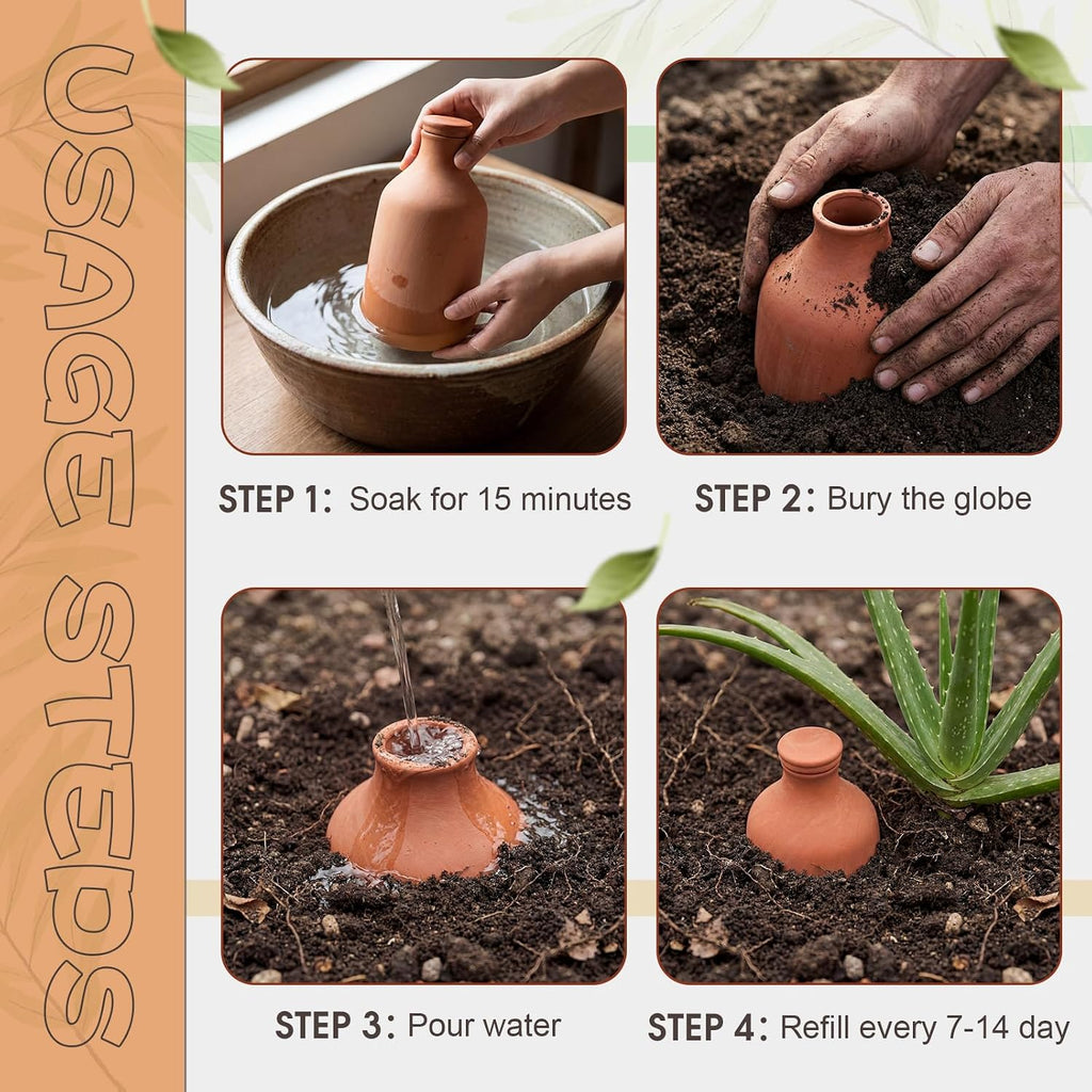 DoubleFill 1 Pcs 50 oz Ollas Terracotta Watering Pots Self Watering Planter Insert Terracotta Globes Clay for Outdoor