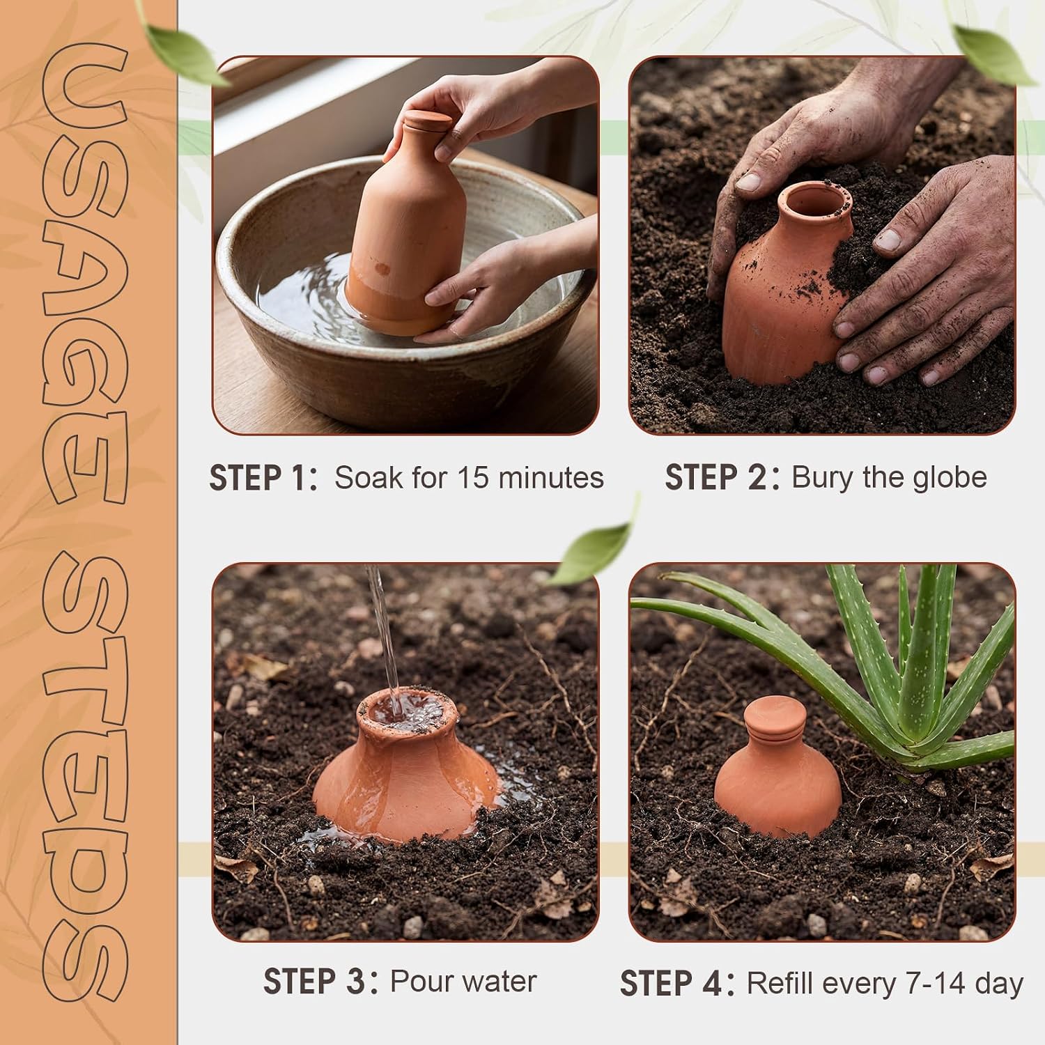 DoubleFill 1 Pcs 50 oz Ollas Terracotta Watering Pots Self Watering Planter Insert Terracotta Globes Clay for Outdoor