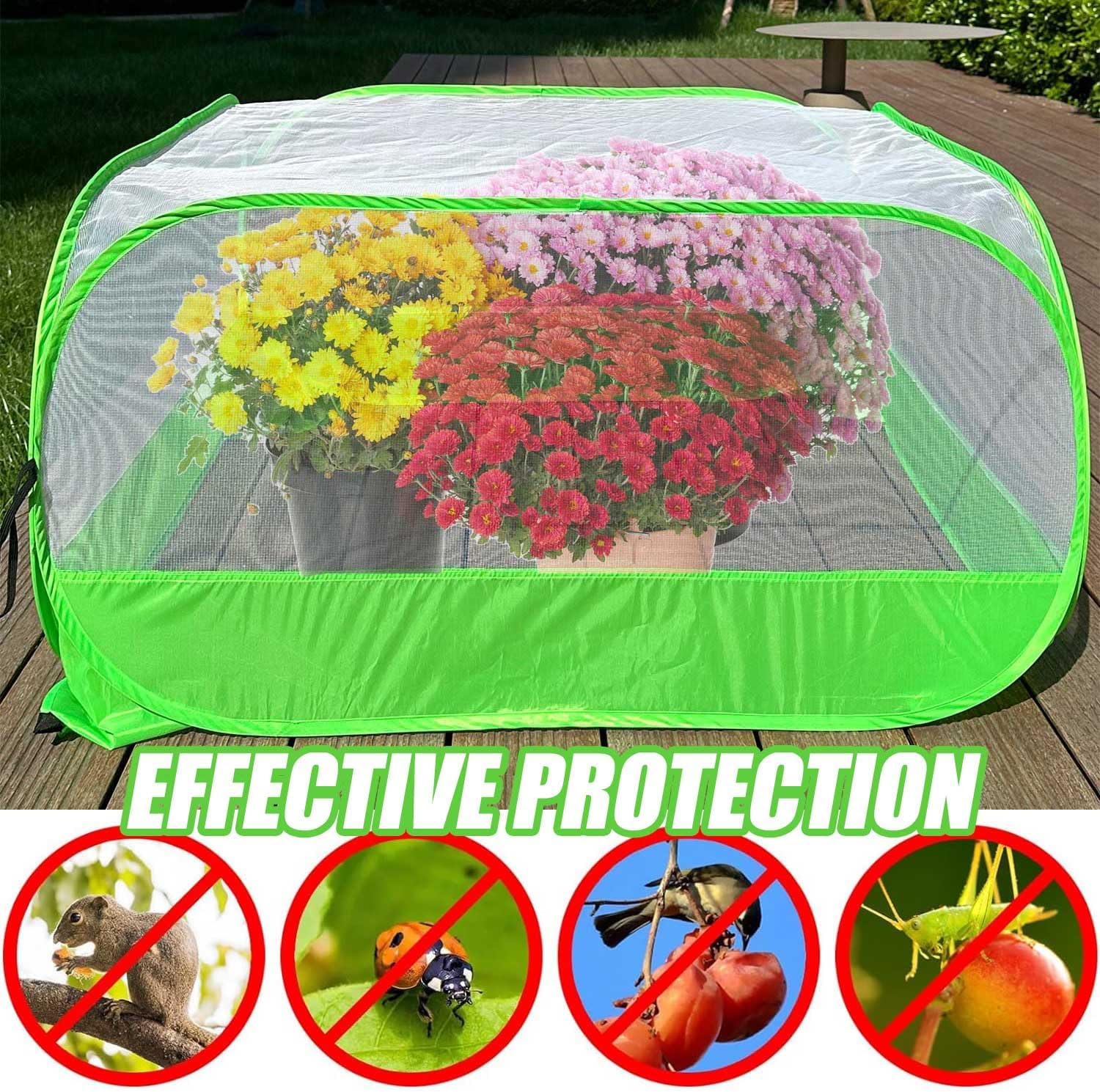 Pop Up Garden Mesh Plant Cover 2Pcs Outdoor Plant Protector Mesh Plant Enclosure Raised Bed Garden Bird and Pest