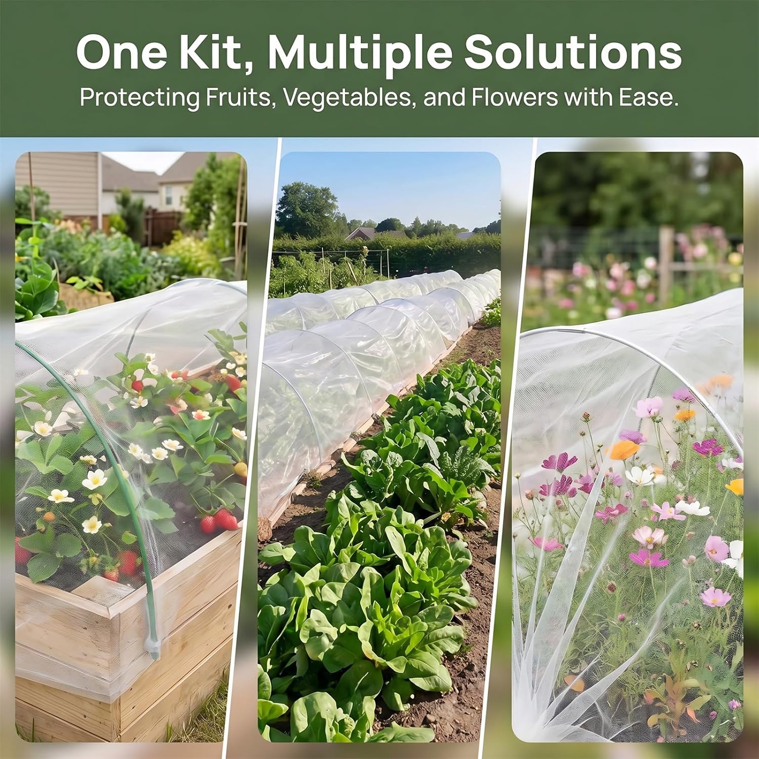 Garden Netting Kit for Raised Beds, 10x30FT Ultra Fine Mesh Netting & 5 Sets Garden Hoops with 18 Clips, Greenhouse Row