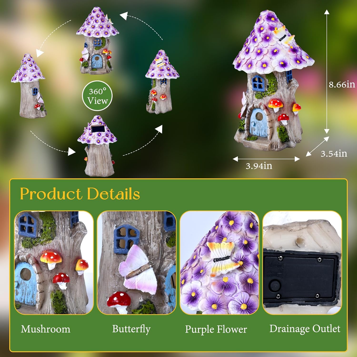 Fairy Garden House Outdoor Figurine Lights, Fairy Houses for Outside | Garden Statues Mushroom House, for Patio, Yard
