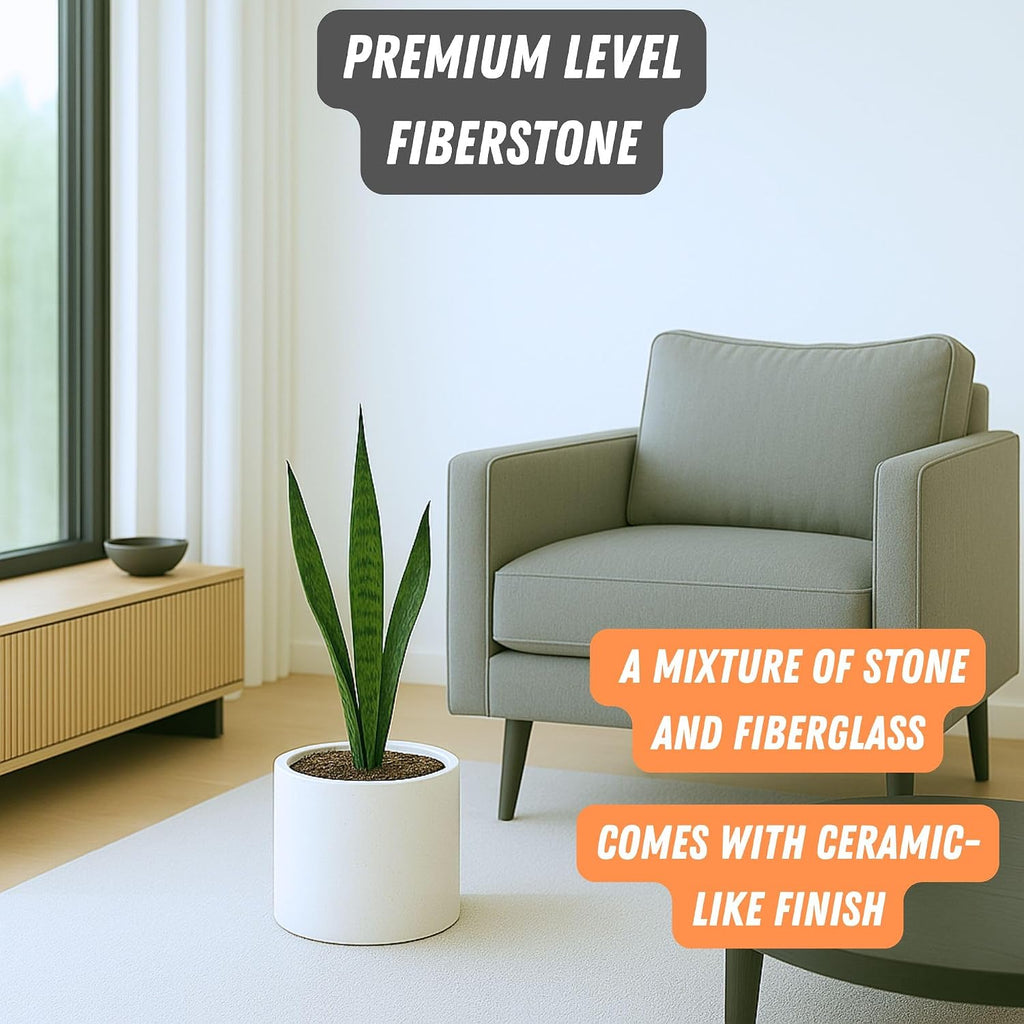 Fox & Fern Large Planter for Indoor or Outdoor, Matte White, 8 Inch | UV & Frost Resistant, 70% Lighter than Ceramic