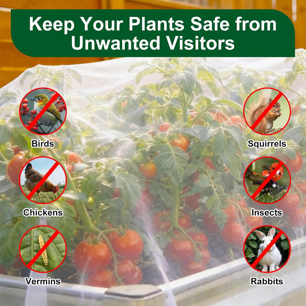 2 Pack Garden Netting for 8x4FT Raised Beds, Ultra-Fine Mesh Plant Covers with Drawstring, Bird, Pest & Small Animal