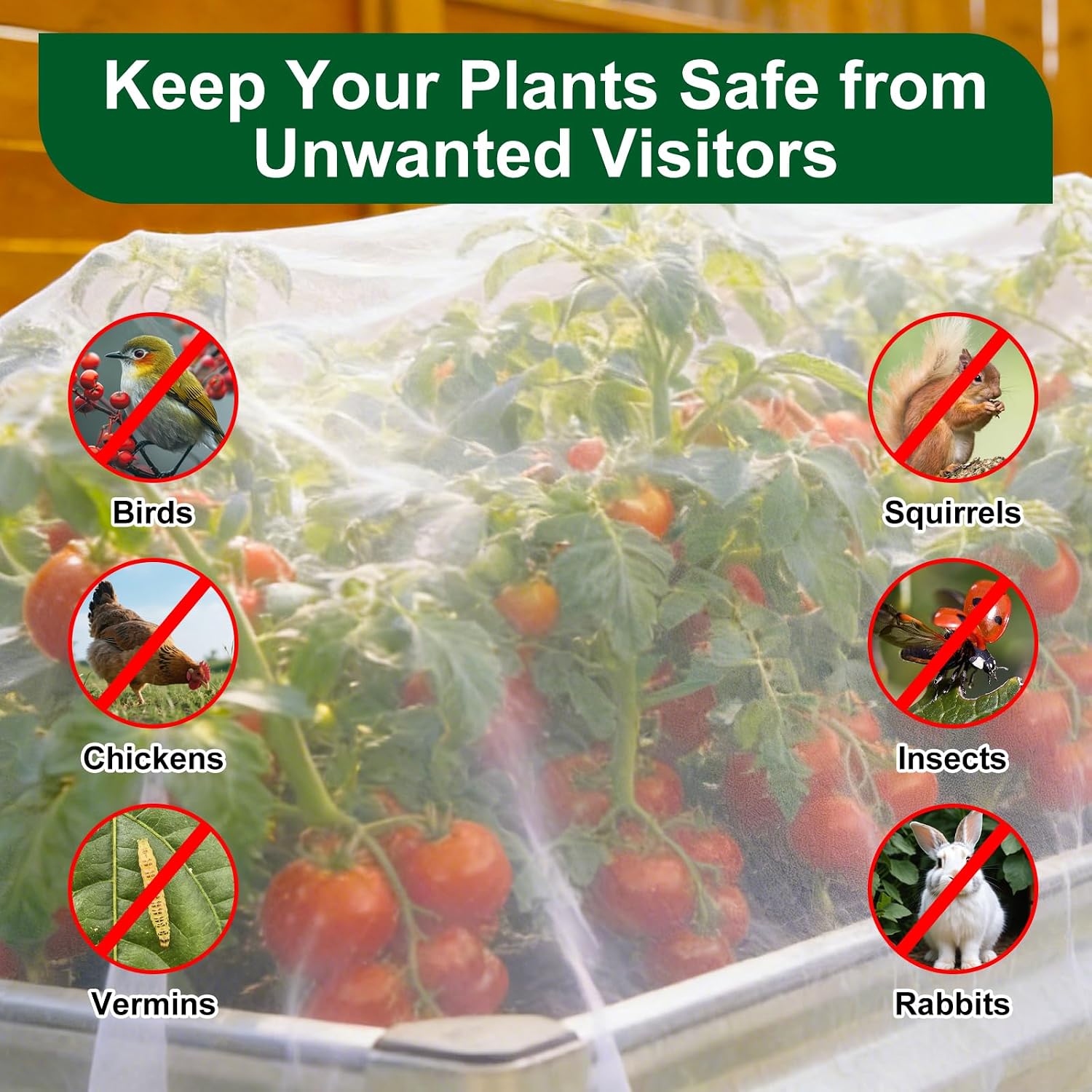 2 Pack Garden Netting for 8x4FT Raised Beds, Ultra-Fine Mesh Plant Covers with Drawstring, Bird, Pest & Small Animal