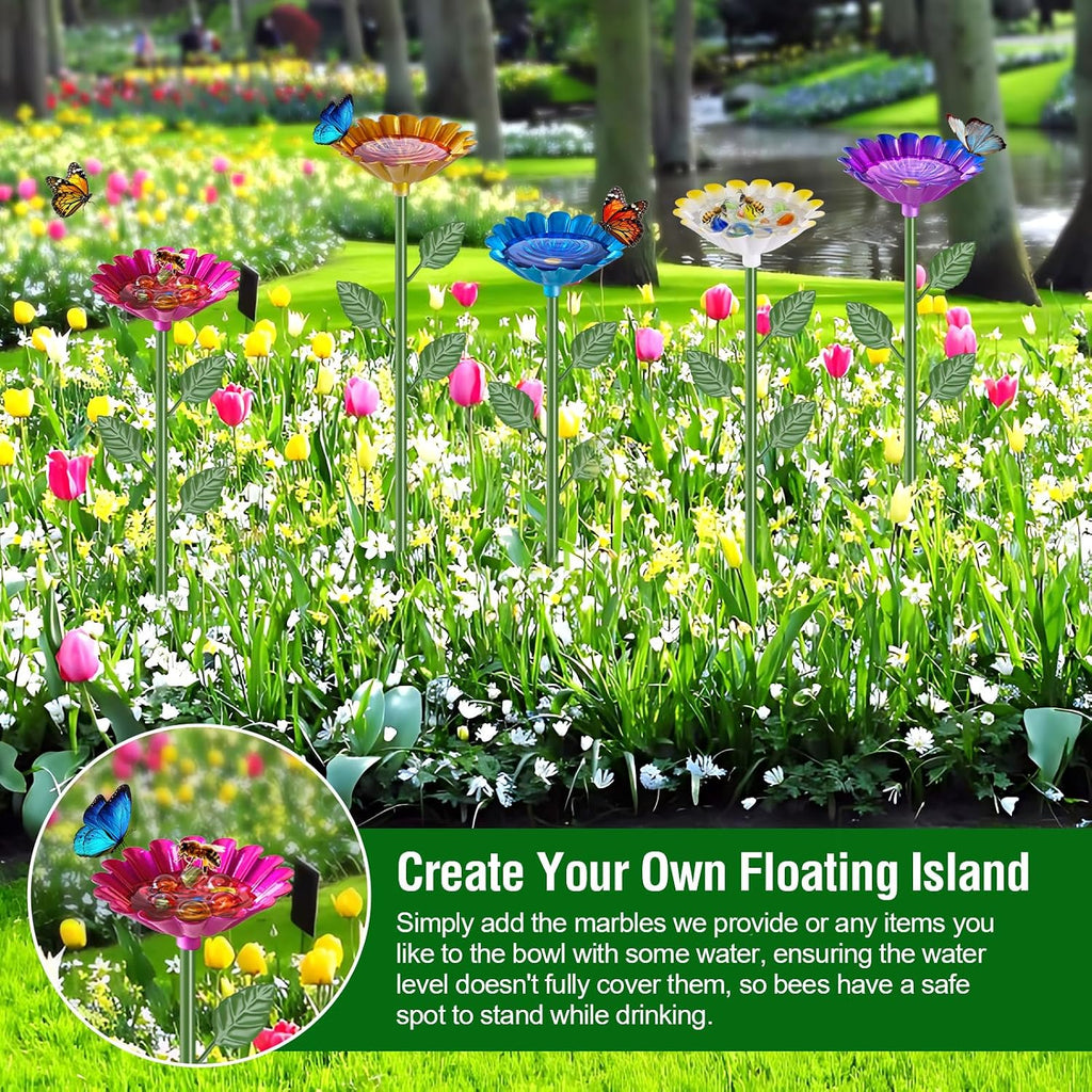 5 Pack Bee Watering Station, Metal Bee Feeder for Garden Flower Design Water Feeder for Outside Colorful Butterfly Bath