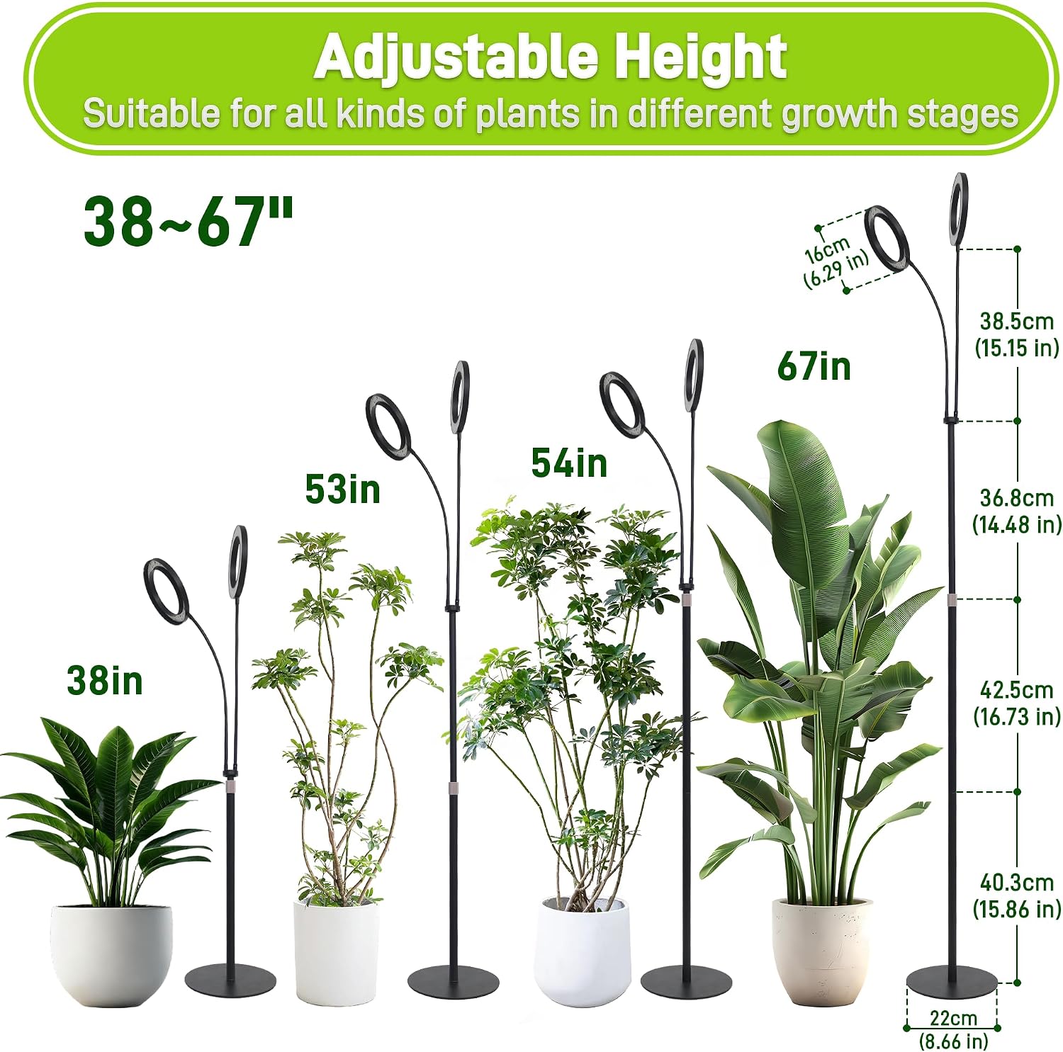 Grow Lights for Indoor Plants,Double Head Full Spectrum LED Plant Light with Stand,6 Dimmable Levels & 3 Lighting