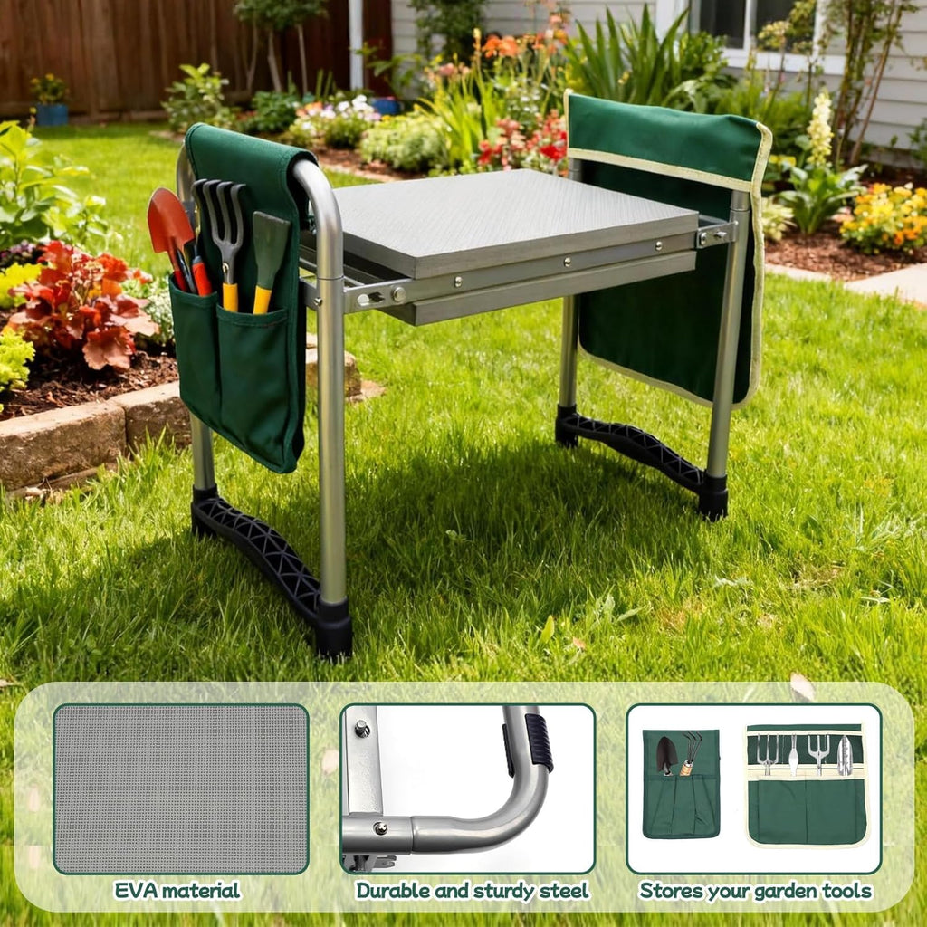 Garden Kneeler and Seat with 11.5" Wide Pad, Foldable Garden Stool with 2 Tool Bags, Heavy Duty Garden Kneeler for