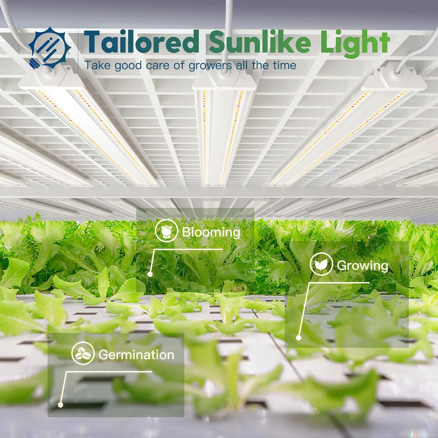 FREELICHT 1Pack 4FT Grow Light for Indoor Plants, 60W=350W, Full Spectrum | Linkable LED Grow Light, Sunlike Plant