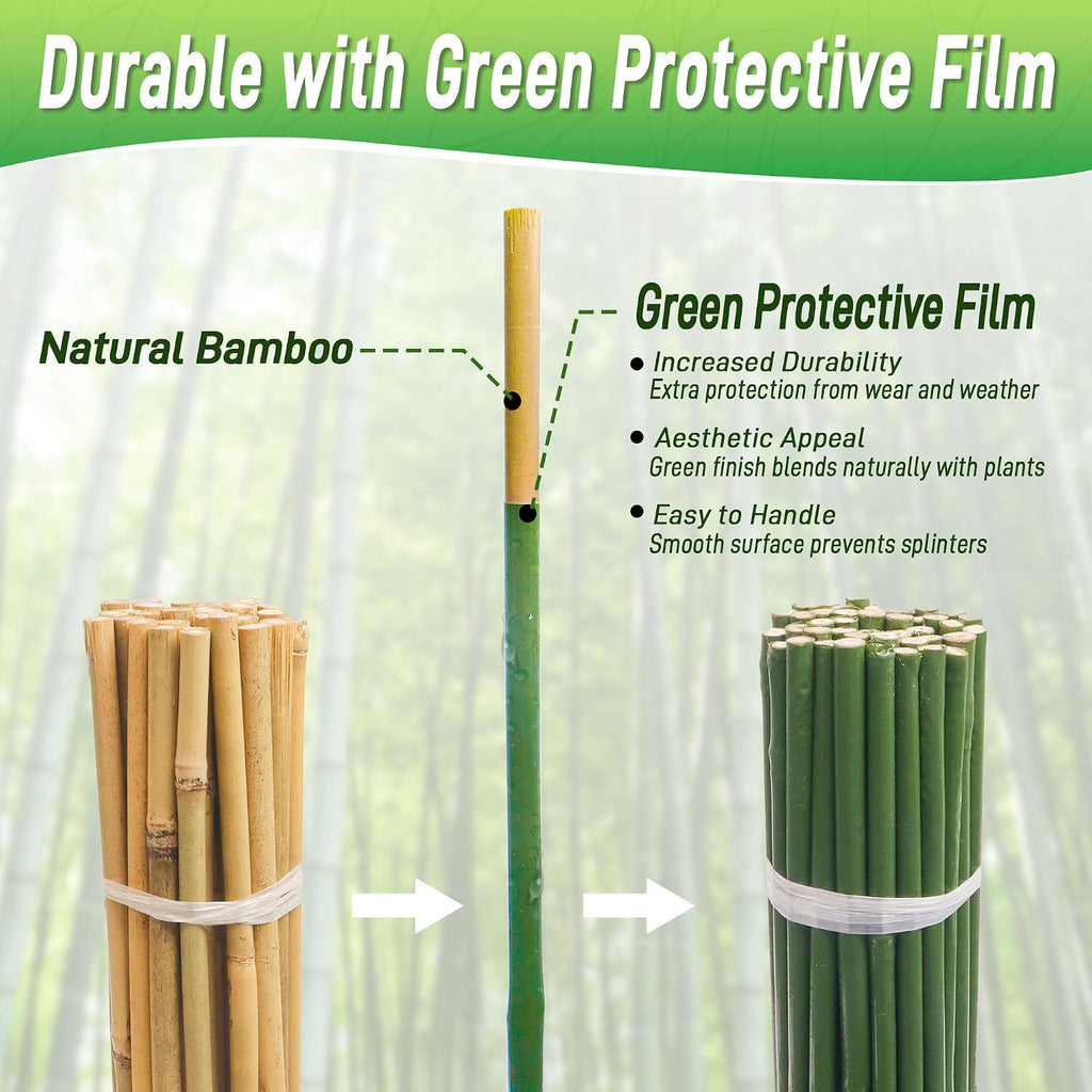 50Pcs 4ft Bamboo Sticks for Indoor Outdoor Plants, 0.29"-0.38" Natural Bamboo Poles, Durable Garden Stakes for
