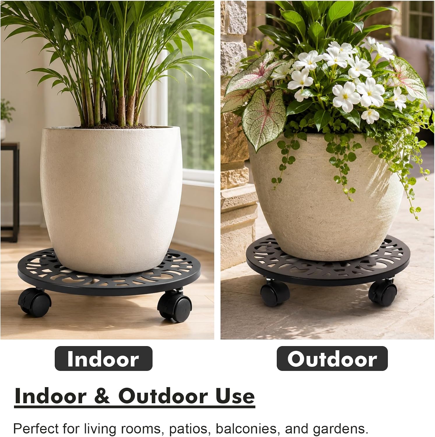 3 Pack Plant Caddy with Wheels, 12 inch Plant Stand with 2 Locking Casters Heavy Duty Metal Plant Dolly Roller for