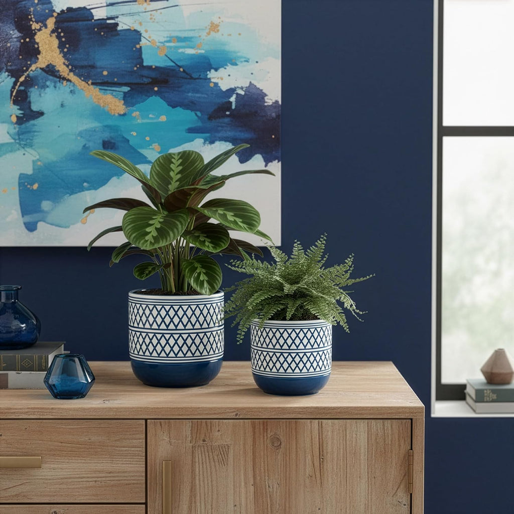 HERDUK Decorative Ceramic Flower Pots Set of 2 – 6 & 4.7 Inch Indoor Plant Pots, Boho Decorative Pots for Plants