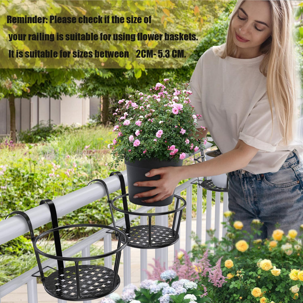 3PCS Railing Planter Holders, Compatible with 1"-2.08" Wide Railings | 3 PCS Railing Hanging Planter Holders, Round