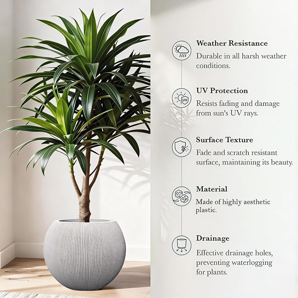 11.8" H x 14.5" Dia Large Round Plastic Planter Pot with Drainage & Plug | Indoor/Outdoor Use, UV/Weatherproof