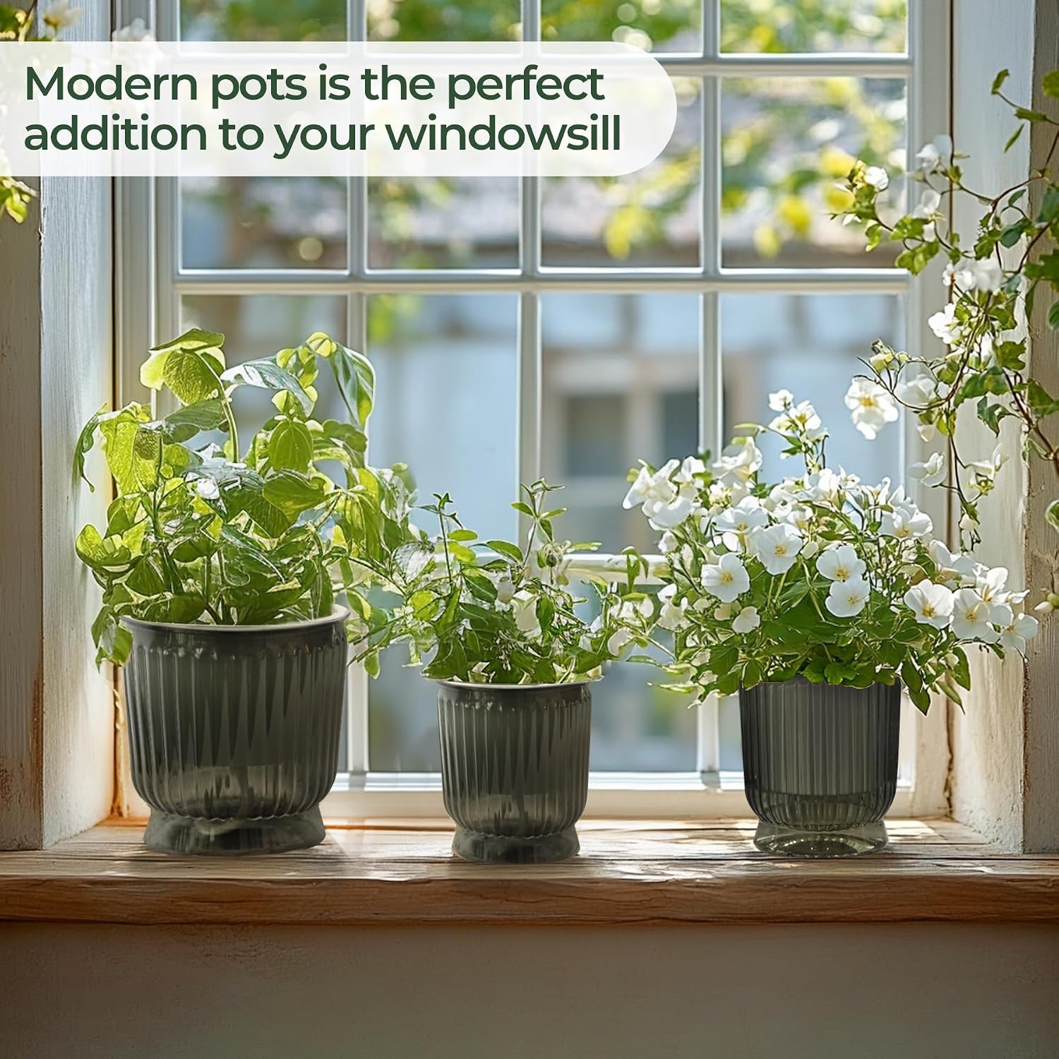 T4U Self Watering Pots for Indoor Plants 6 Inch 4 Pack Planter Gray | Clear visible water level, Pothos ferns herbs