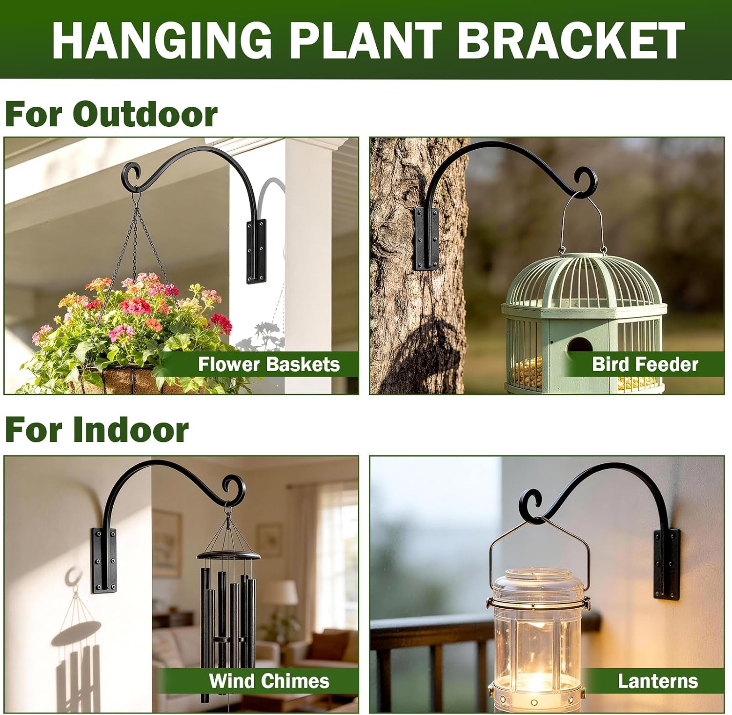Heavy Duty 16 Inch Plant Hangers Bracket Outdoor 2 Pack Bird Feeder Hanger | 60LBS Capacity, Rust-Proof Metal Wall