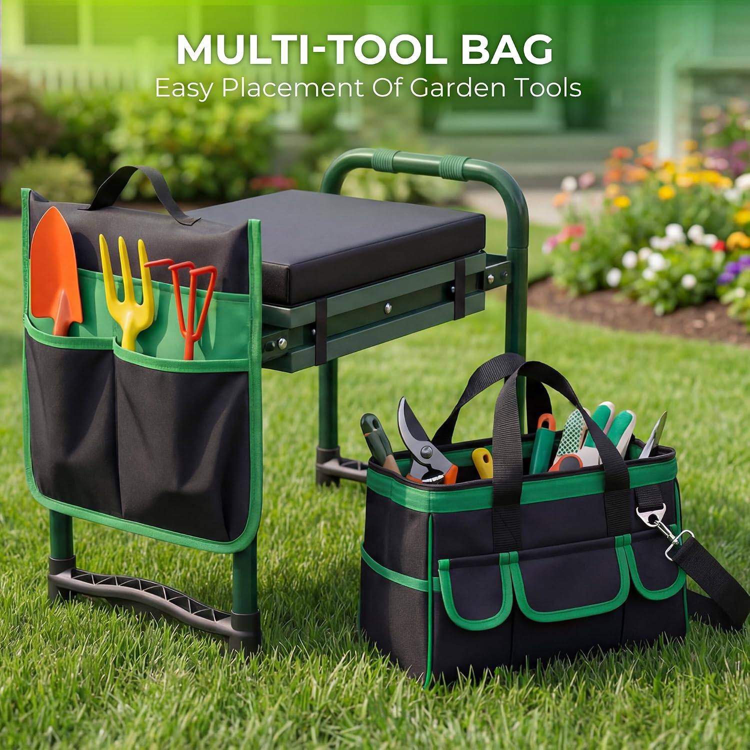 Walensee Garden Kneeler and Seat, with Wider Soft Kneeling Pad & Tool Pouch | Heavy Duty collapsible Garden Tools