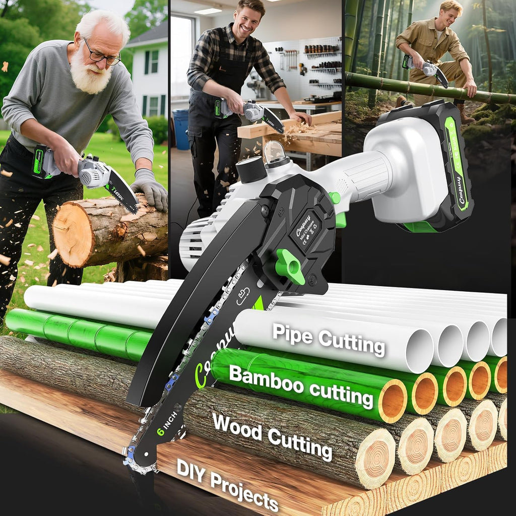 CEEPUY Mini Chainsaw, 6 Inch Portable Electric Chainsaw with 2 Batterys/Automatic Oiler/Security Lock/Powered Small