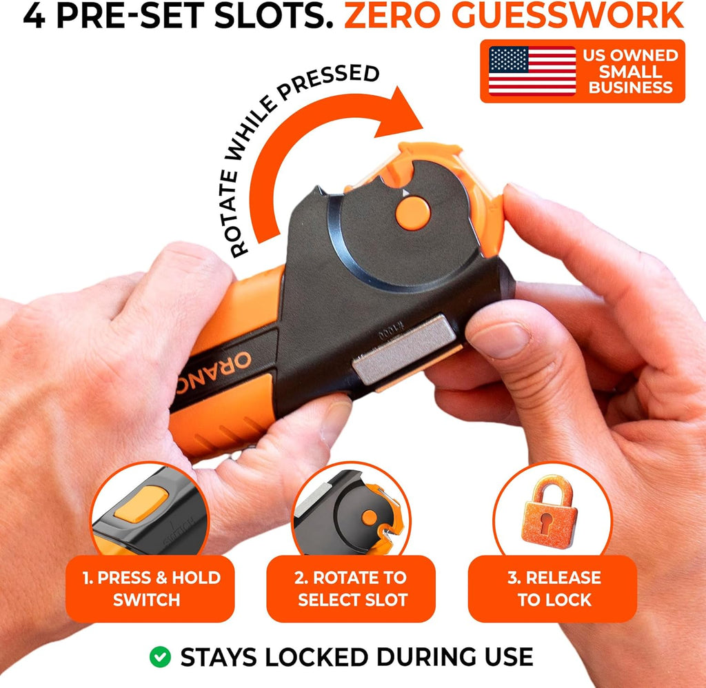 Orange Ninja 7-in-1 Garden Tool & Knife Sharpener- One Tool for Every Blade | Sharpens Axes, Hatchets, Machetes