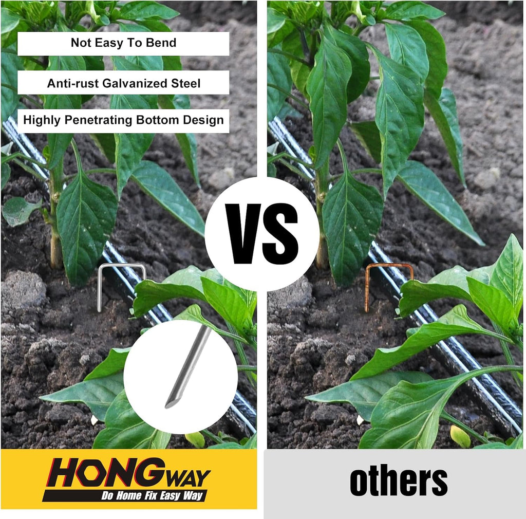 HongWay 120 Pack Landscape Staples 12 Inch, Galvanized Garden Stakes | 11 Gauge Metal Tent Stakes Heavy Duty Extra Long