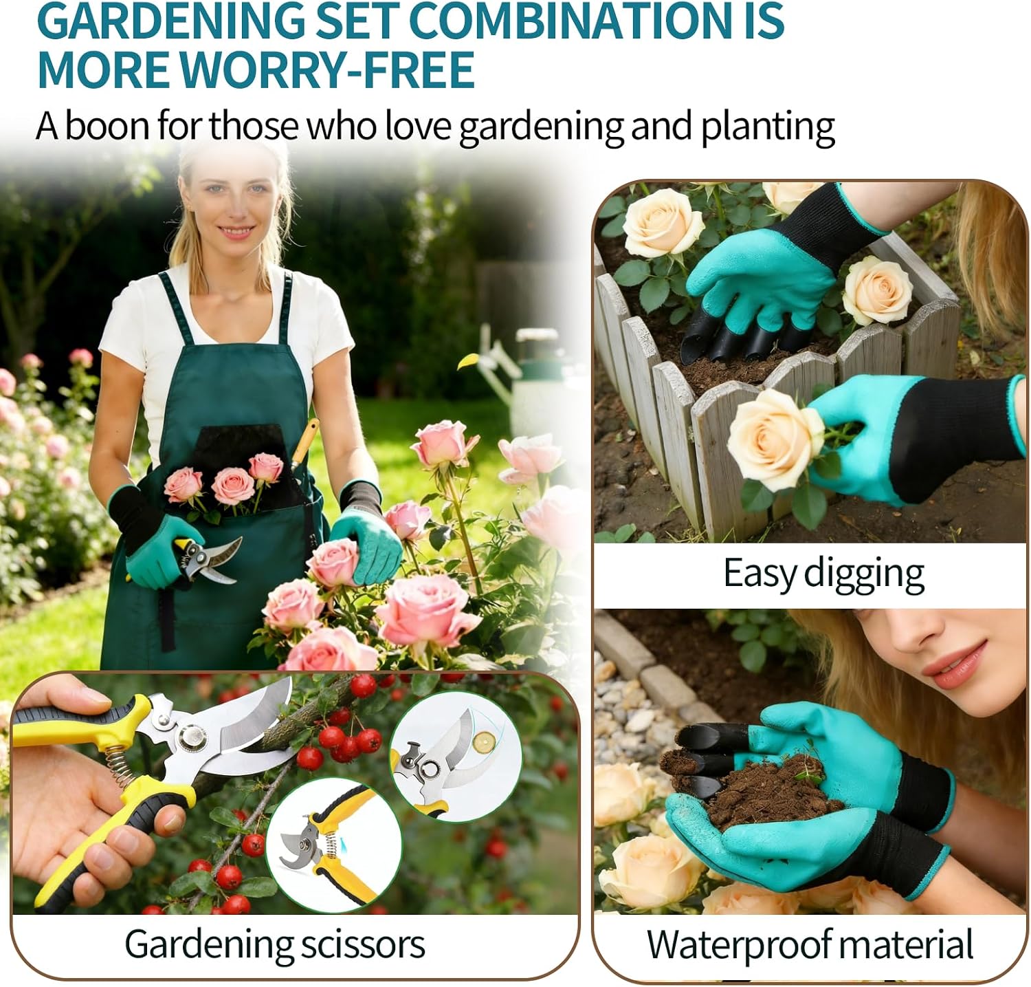 Gardening Apron with Pockets - 600D Waterproof Cross Back Apron for Women, Equipped with Pruning Shears & Gardening
