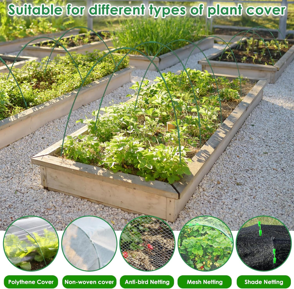 60 Pcs Garden Hoops for Raised Beds, 12 Sets Greenhouse Hoops Grow Tunnel Rust-Free Fiberglass Hoop House Kit, Plant