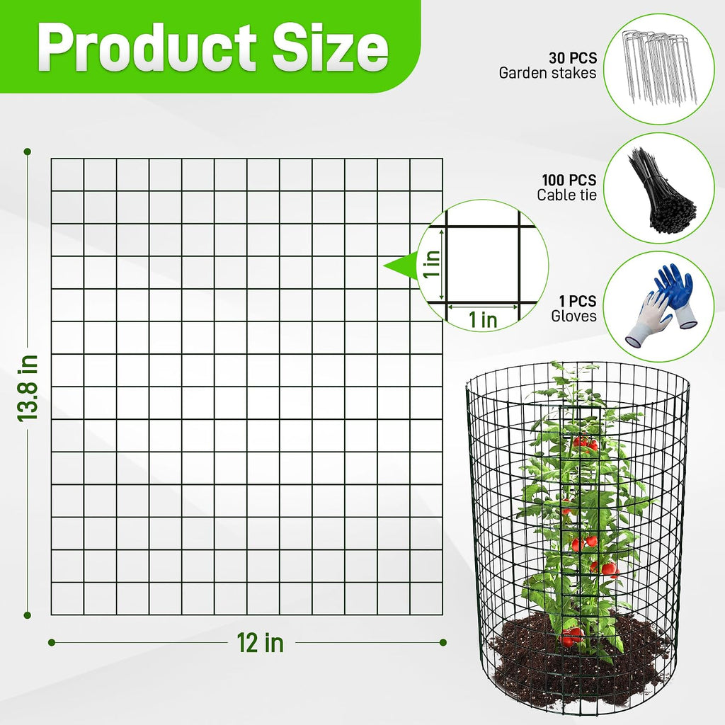 8 Pack 13.8x12 inch Plant Protector, Wire Garden Cages with Stakes & Ties | Sturdy Rust-Proof Plant Protection Keeps