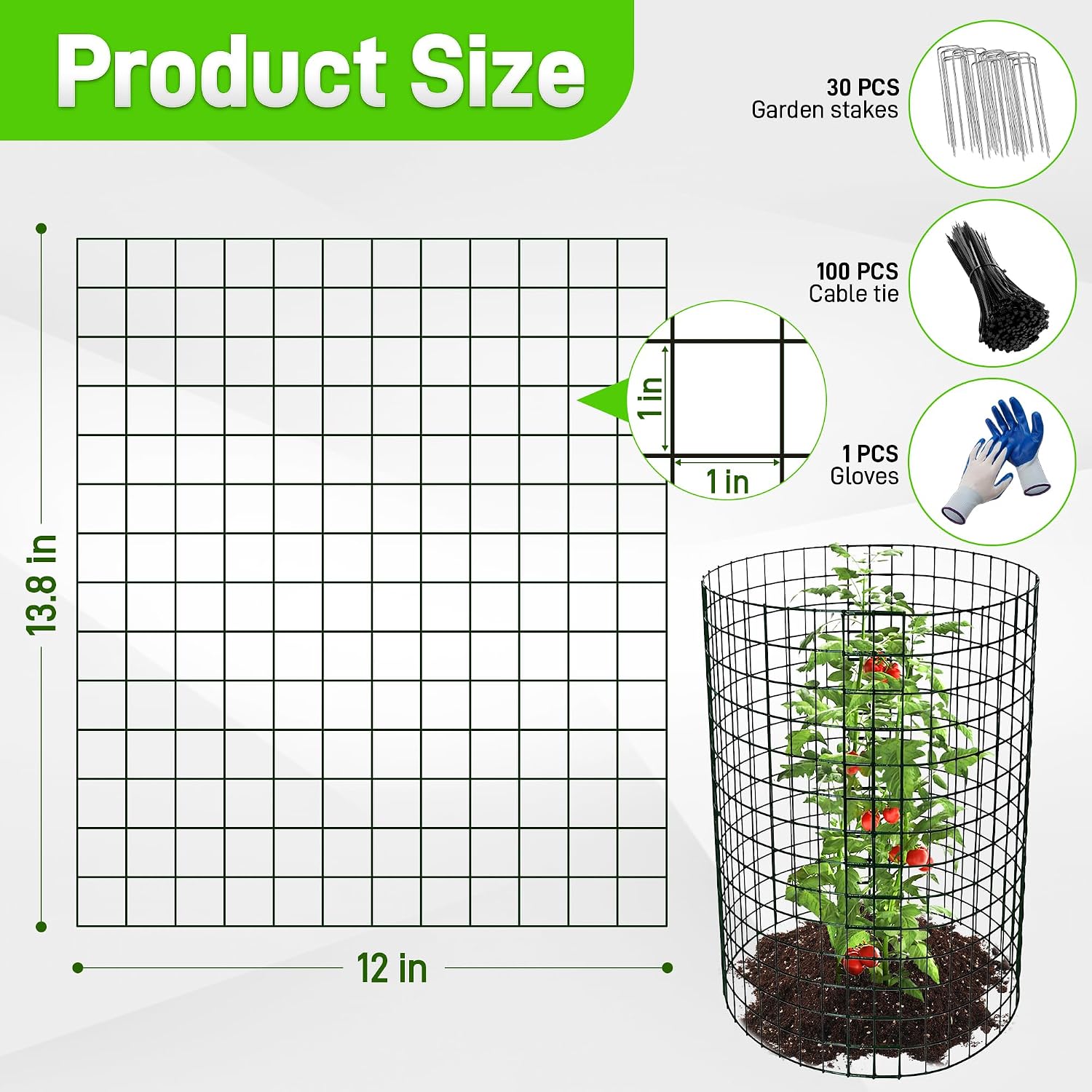 8 Pack 13.8x12 inch Plant Protector, Wire Garden Cages with Stakes & Ties | Sturdy Rust-Proof Plant Protection Keeps