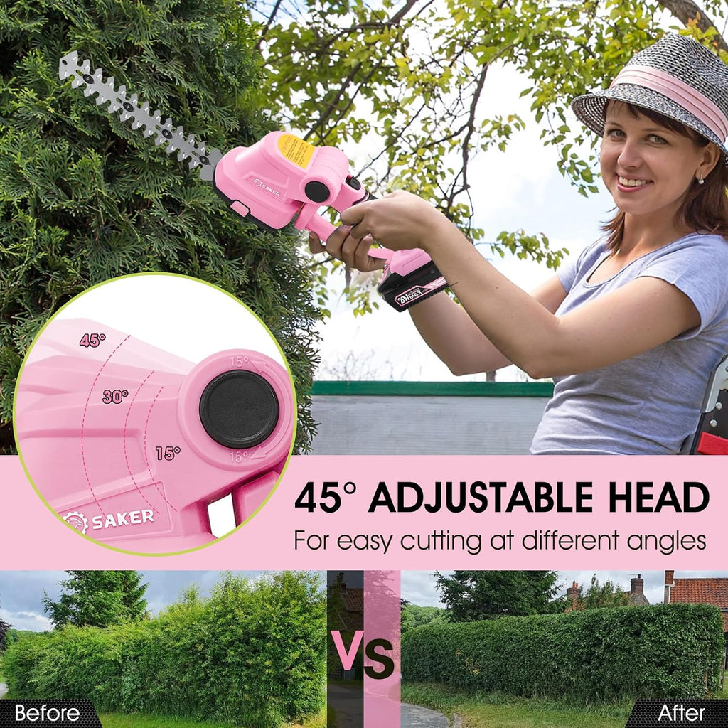 Saker Cordless Hedge Trimmer-20V Electric Shrub Trimmer Grass Shears Handheld Grass Cutter, Hedge Shear with 2 PCS