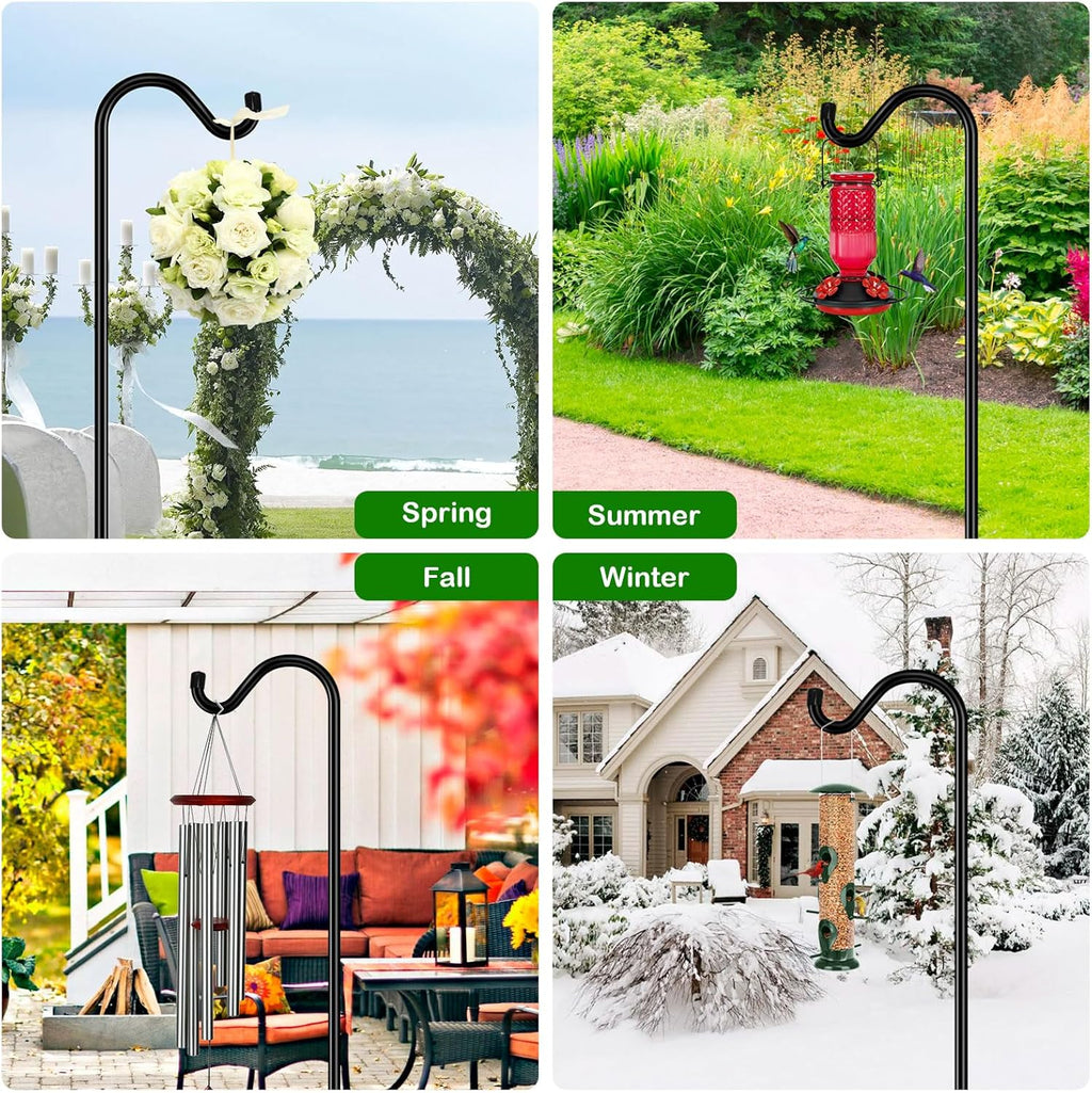 76'' Bird Feeder Pole, Heavy Duty Shepherds Hooks for Outdoor with 7-Prong Base, Adjustable Shepherds Hook for