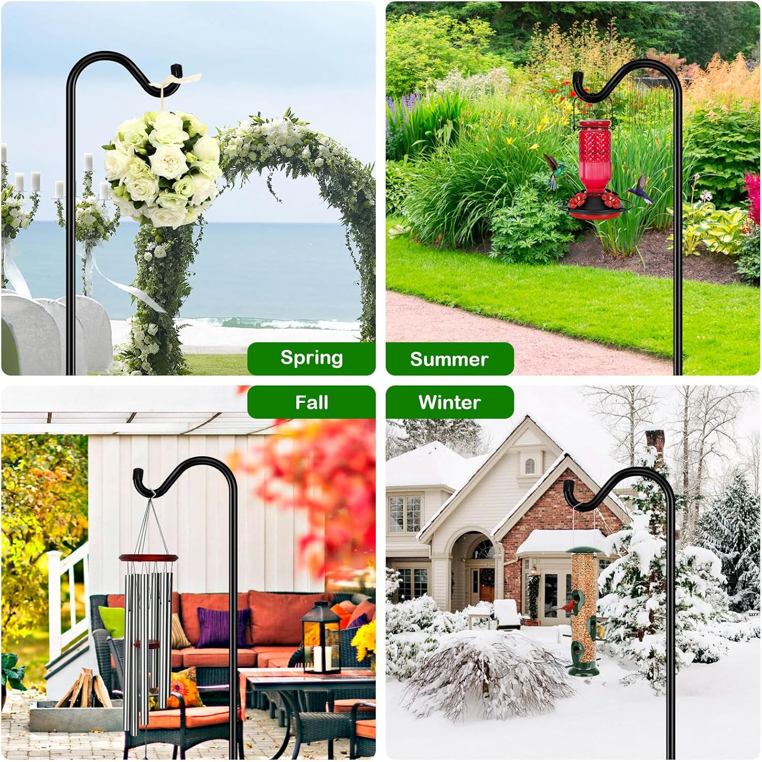 76'' Bird Feeder Pole, Heavy Duty Shepherds Hooks for Outdoor with 7-Prong Base, Adjustable Shepherds Hook for