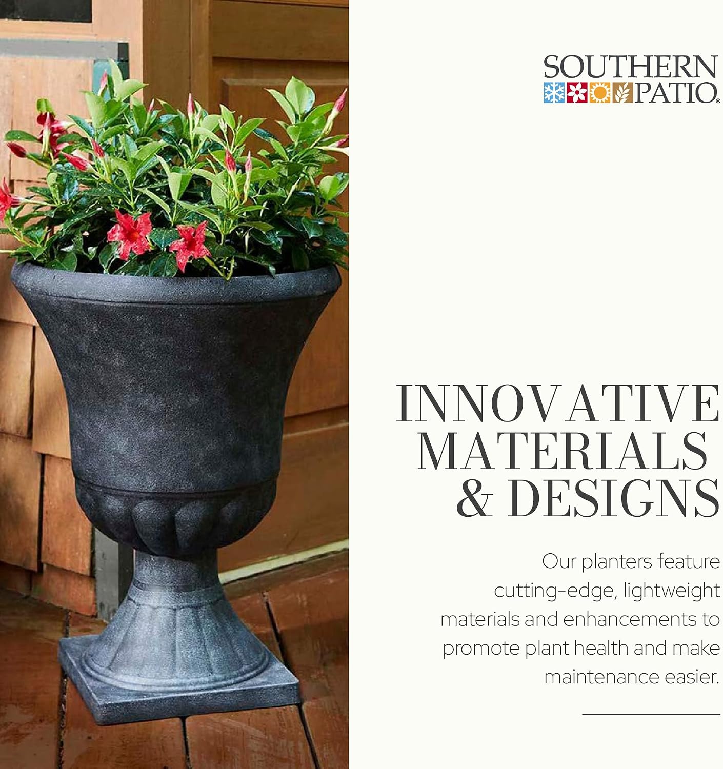 Southern Patio Winston Plant Urn, Garden Planter Urn for Flowers and Plants, 16" D x 16" W x 21" H, Weathered Black, 2
