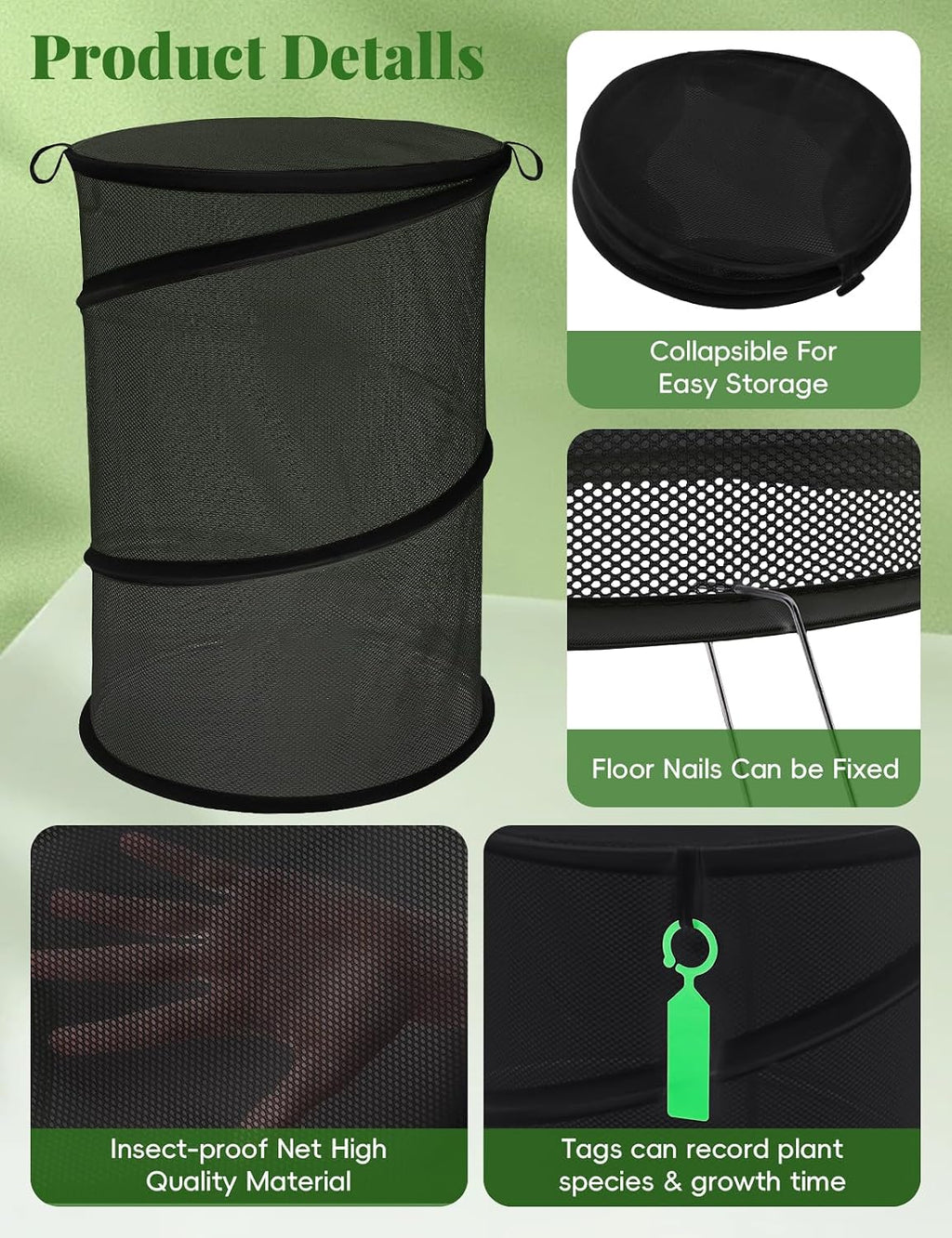 4 Pack Pop Up Plant Covers from Animals, 20" H X 13" D Insect Garden Covers, Round Foldable Mesh Plant Cover, Plant
