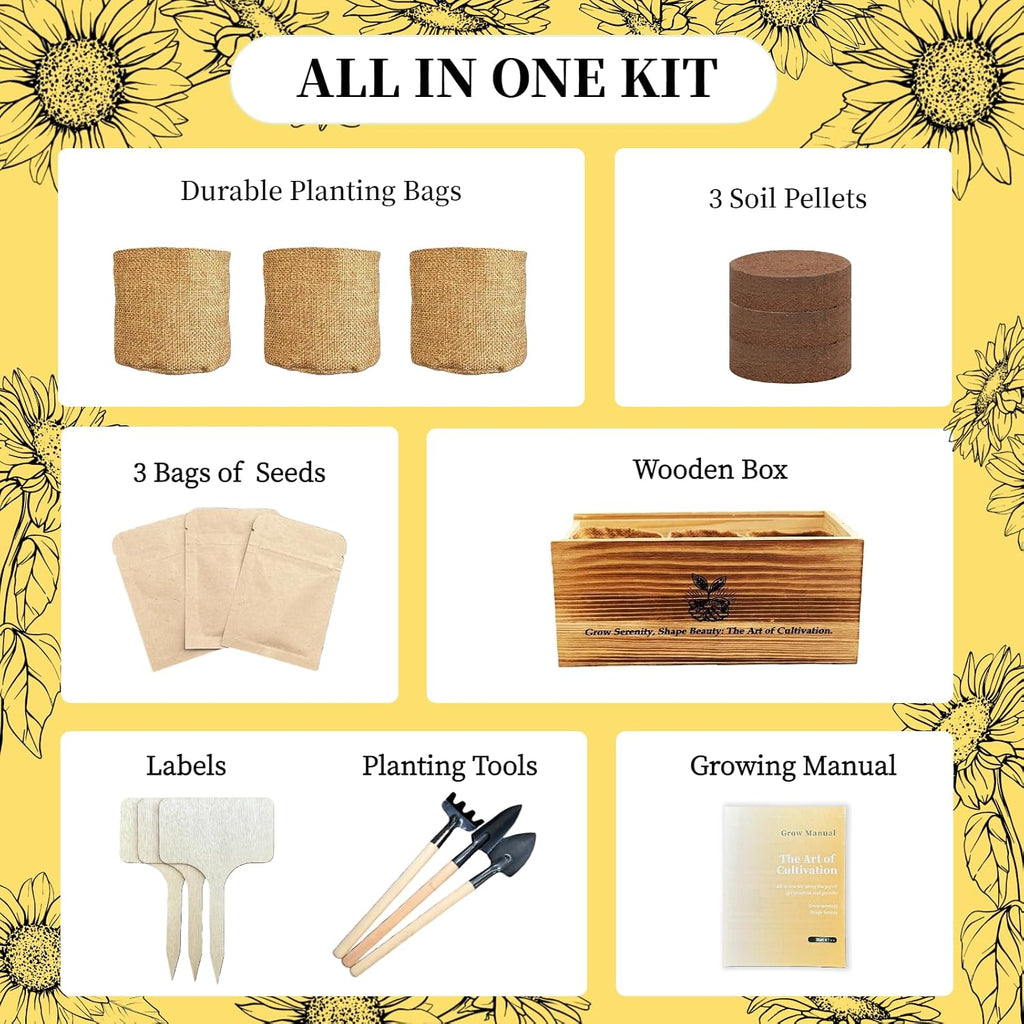 Flower Growing Kits, Windowsill Planting Kit with Planting Bags, Coir Soil & Tools Indoor Gardening Starter Kit with