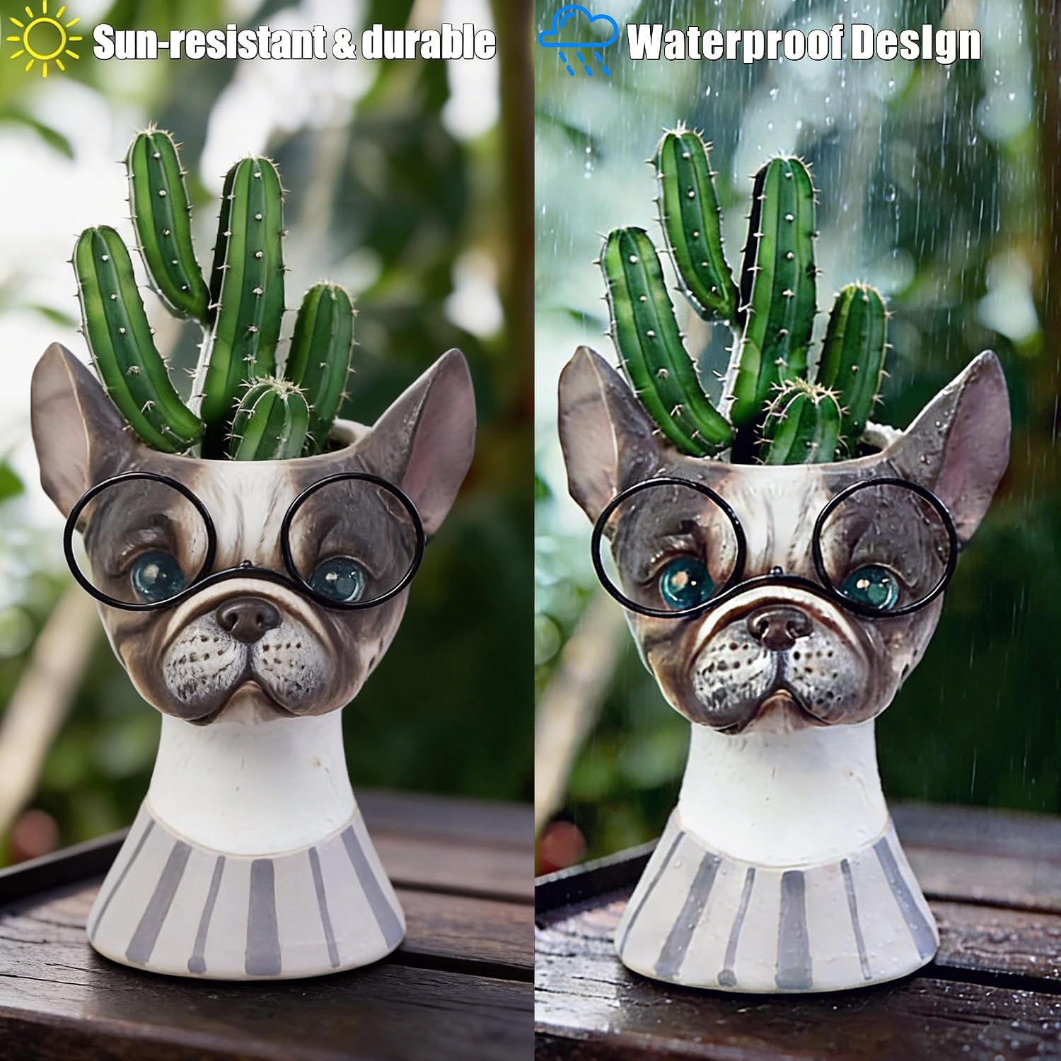 Made Funny Face Dog Flower Pots with Glasses - Standing Resin Planter Pot | YOUERDA; for Succulent & Trailing Plants