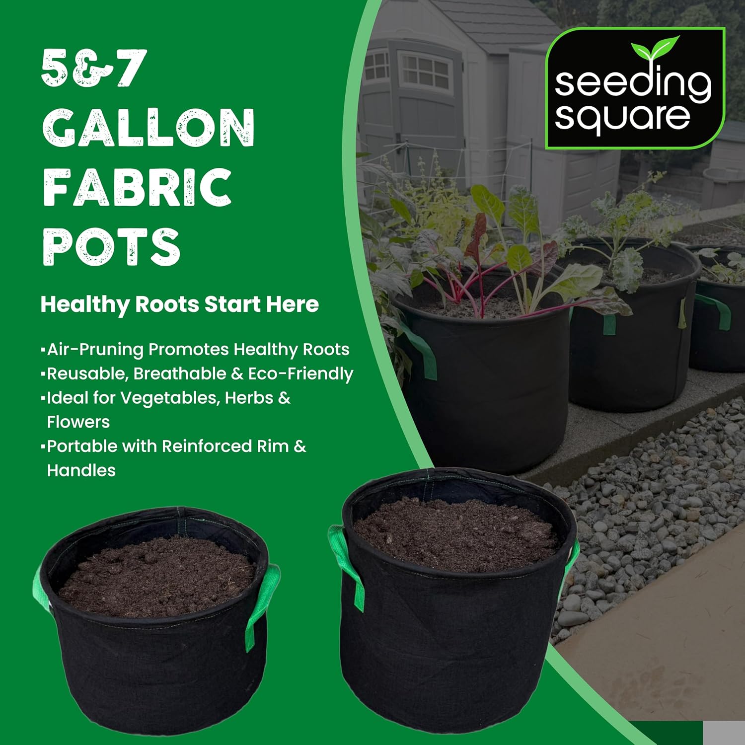 7 Gallon Grow Bags for Plants, Vegetables Fruits and Herbs with Handles Set | Eco-Friendly Breathable Fabric | Reusable