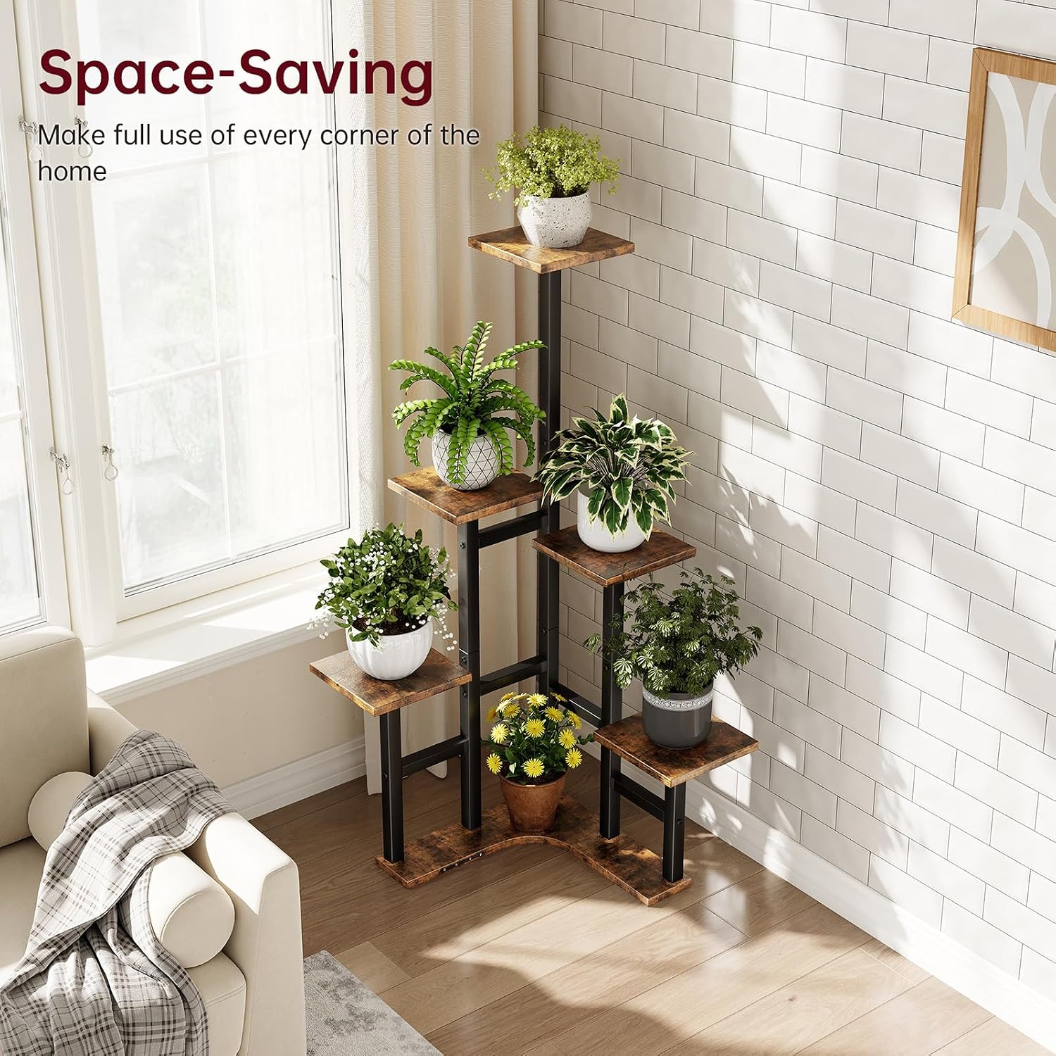 Yzosvki Corner Plant Stand Indoor, 6 Tiered Corner Plant Shelf Flower Stand for Multiple Plants, Plant Shelves