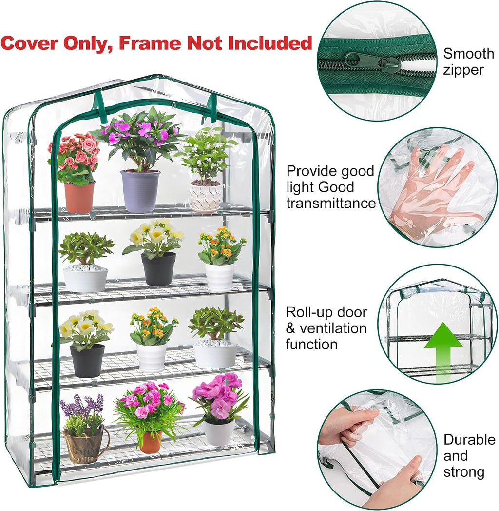 DECOHS Extra Wide 4 Tier Greenhouse Replacement Cover- 63 x 40 x 19 Inch Clear PVC Plant Gardening Greenhouse Cover