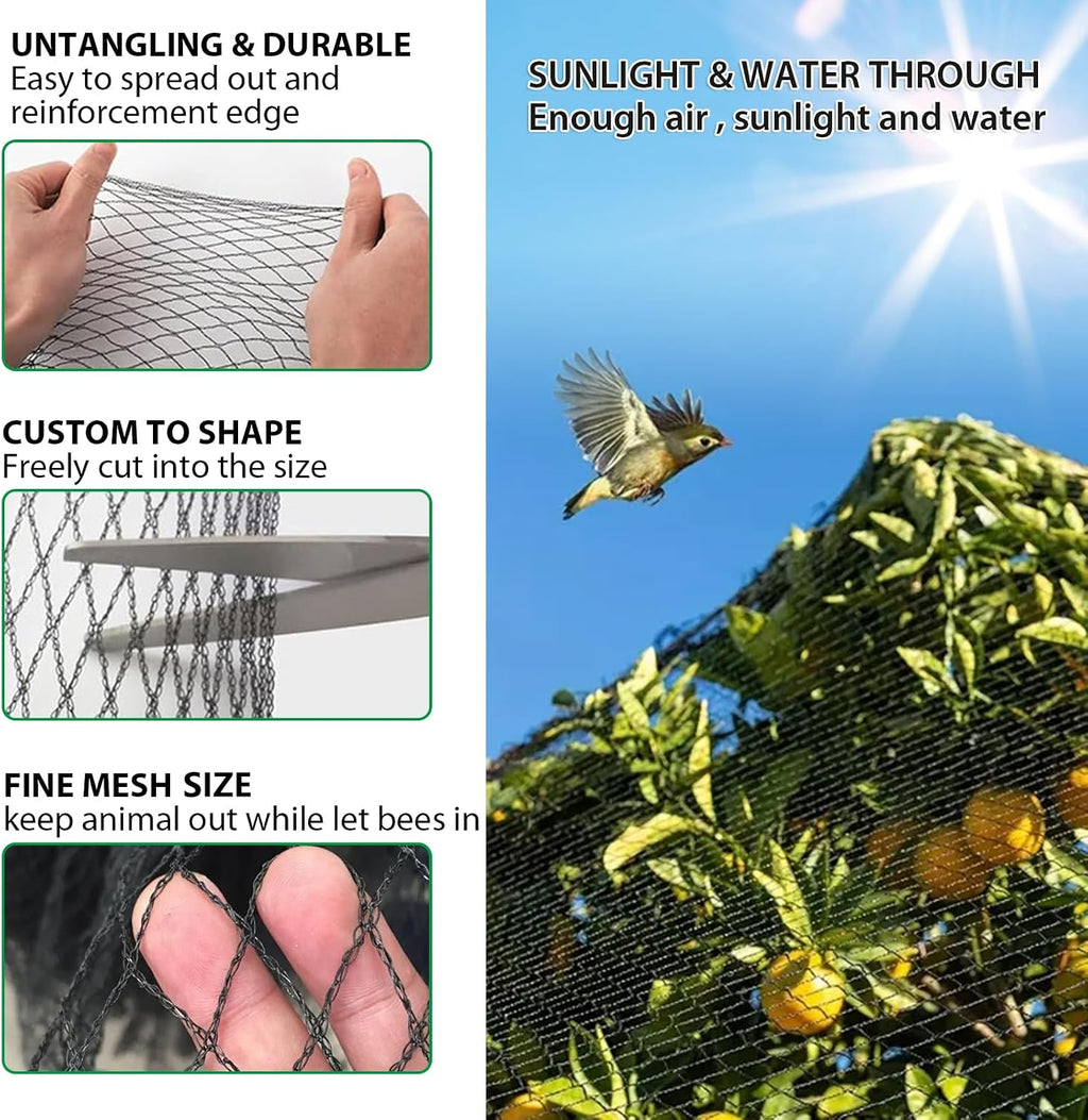 Bird Netting for Garden 28 x 30 FT, Heavy Duty 3/8" Woven Mesh Garden Netting with 12 Stakes, HDPE Anti Bird Net for