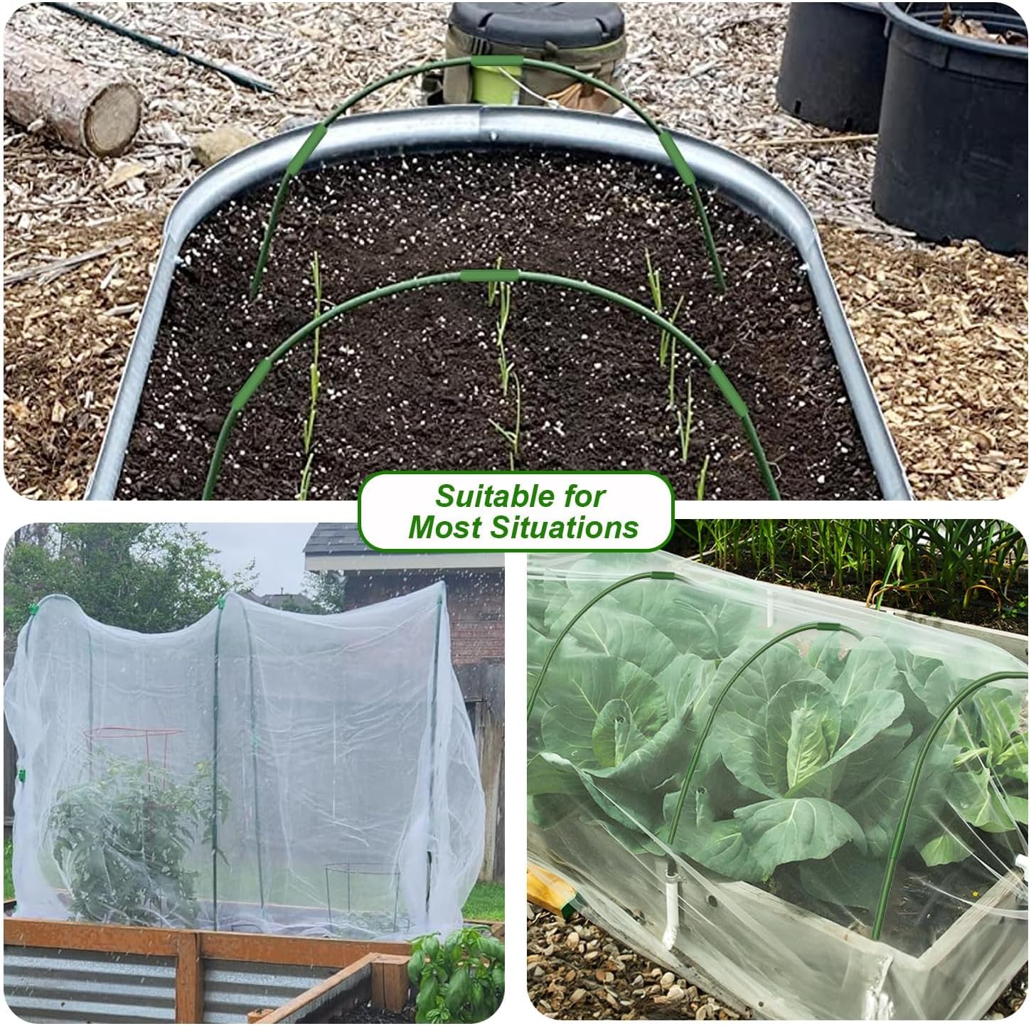 Garden Netting Kit, Garden Hoops 6Pcs+10x20FT Garden Mesh Netting with 18 Clips Barrier Bird Barrier Protection Net