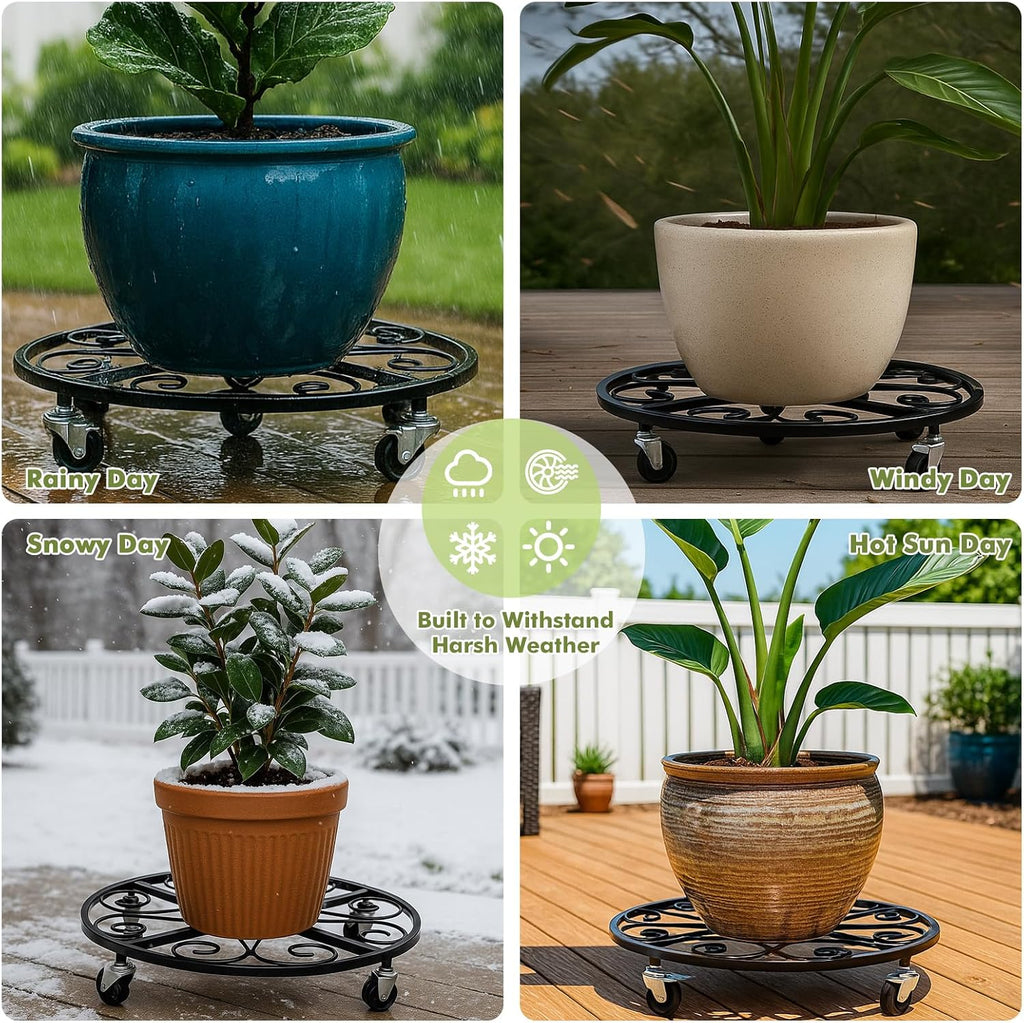 4 Pack Plant Caddy with Wheels 20 Inch Rolling Plant Stand for Large Plants Heavy Duty Plant Rollers Metal Plant Dolly