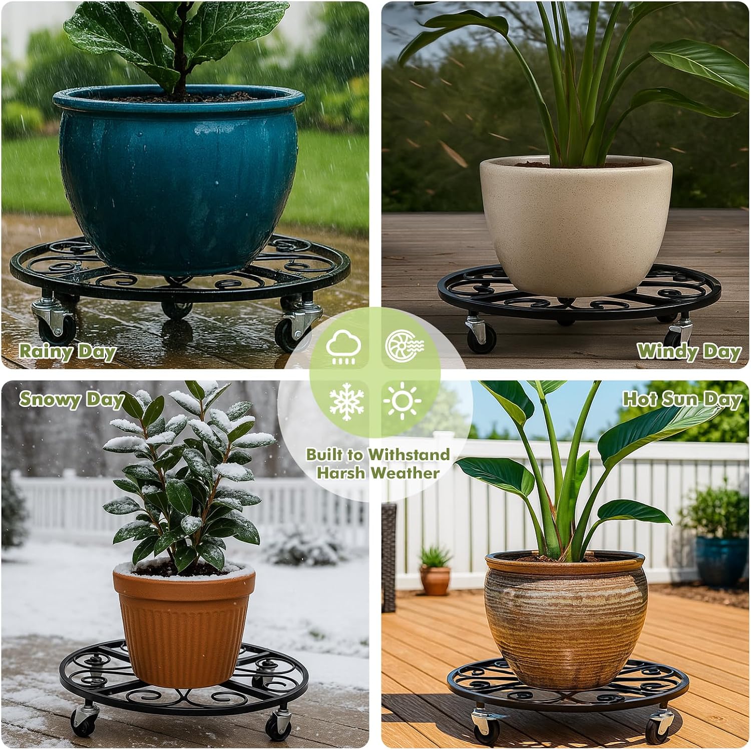 4 Pack Plant Caddy with Wheels 20 Inch Rolling Plant Stand for Large Plants Heavy Duty Plant Rollers Metal Plant Dolly